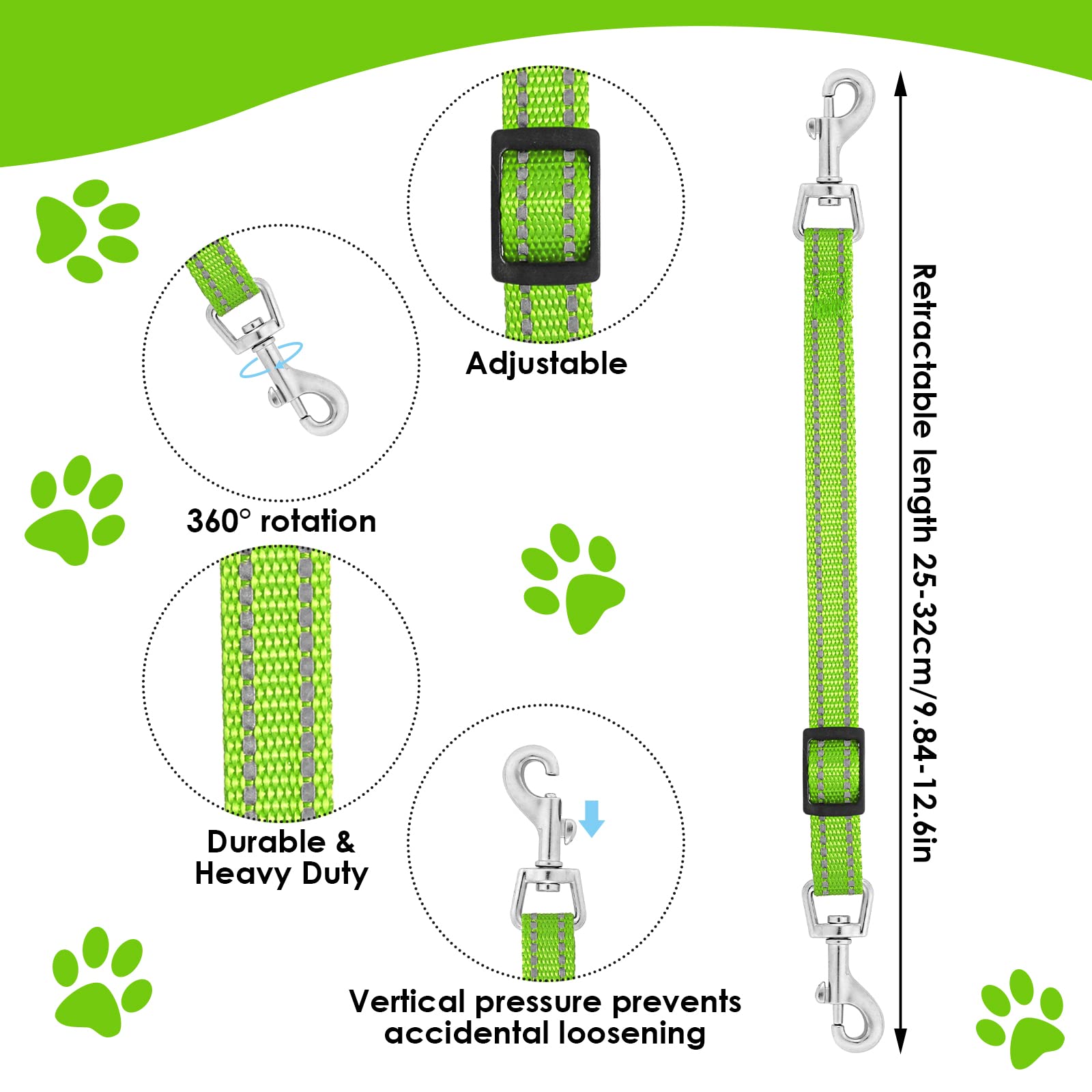 Cobee Dog Collar Clips, 2 Pcs Reflective Nylon Puppy Collar, Backup Collar, Safety Adjustable Pet Dog Collar Harness Connector, Double Ended Backup Clasp Clip For Dog Puppies(Green, Pink)