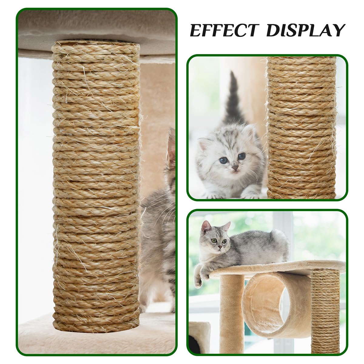 Natural Sisal Rope 1/4 Inch By 32-Feet For Cat Scratching Post Tree Tower Replacement Repair And Replace, Diy Hemp Twine Rope Fo