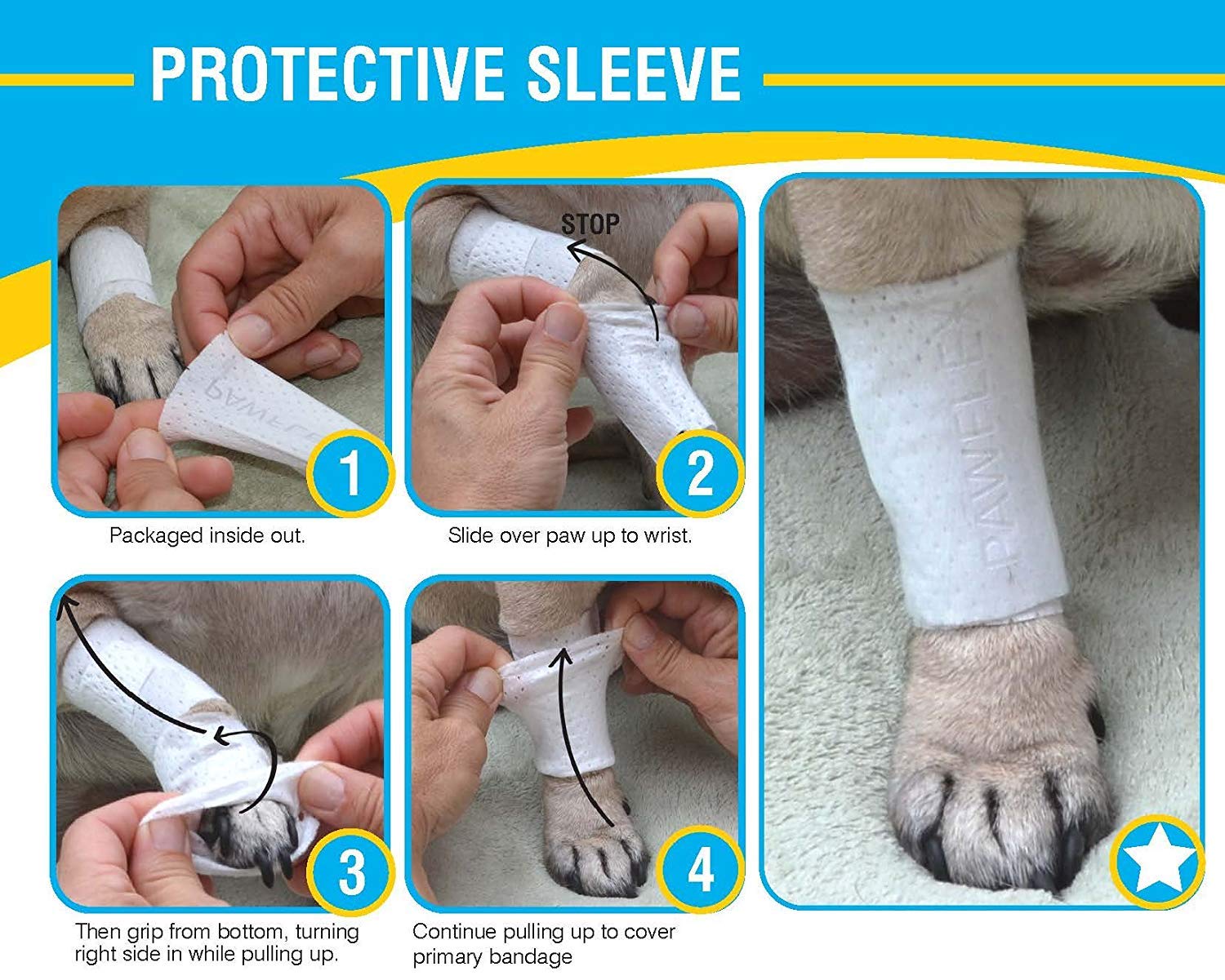 PawFlex Protective Sleeve Tubular Cover - Bandages - for Dogs Cats & Other Pets First Aid Wound Care Non-Adhesive Disposable Bre