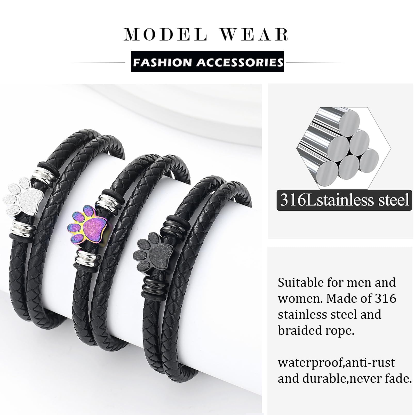 Zeqingjw Pet Cremation Jewelry Paw Print Urn Bracelet For Ashes For Women Men Leather Memorial Dog Cat Ashes Keepsake Bangle Jew