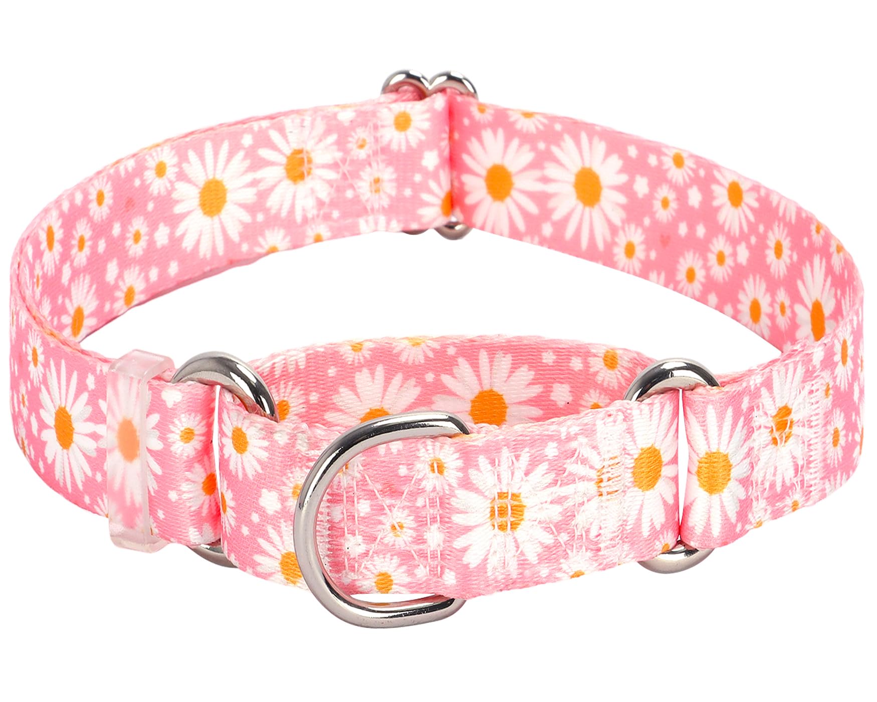 Martingale Collar For Dogs Medium Large, Girl Dog Collars With Adjustable Soft Nylon And Special Pink Daisy Floral Design, Train