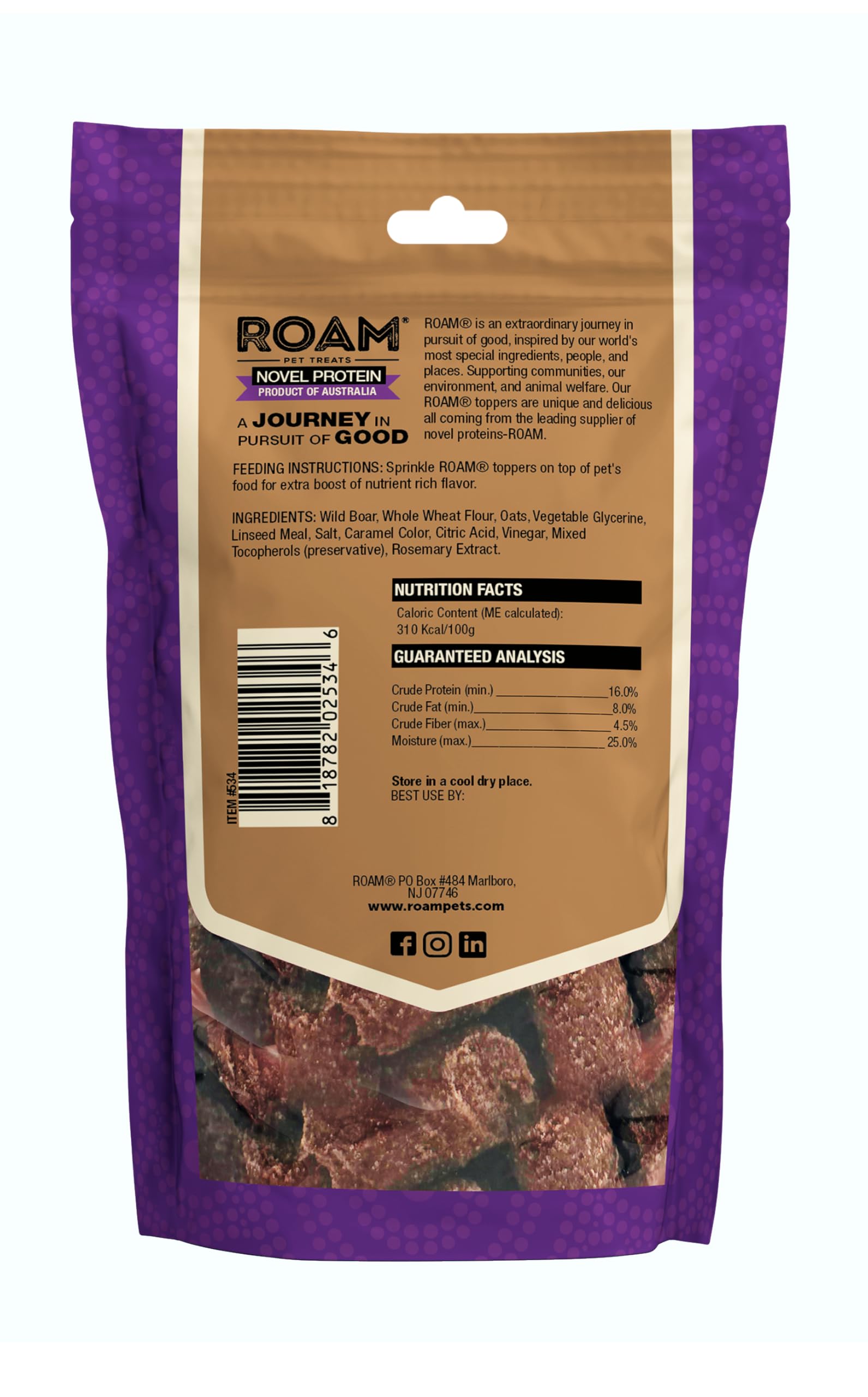 ROAM Pet Treats Wild Boar Exotic Dog Topper - Single Protein, Sustainably Raised Wild Boar Meat Dog Food Topper - Non-GMO, 4 Oun