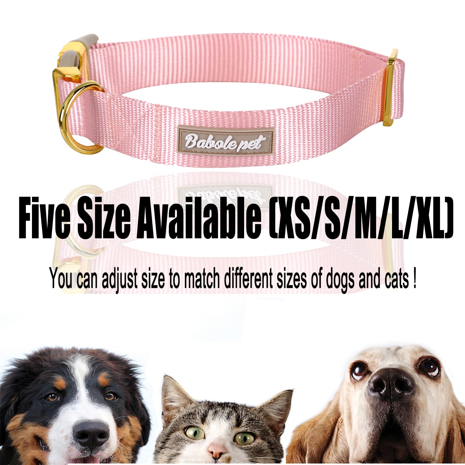 Babole Nylon Dog Collars Pink For Small Puppy Dog,13 Colors,Adjustable Soft Comfortable Pet Collars With Safety Metal Buckle For Medium Large Boy&Girl&Female Dog(S)
