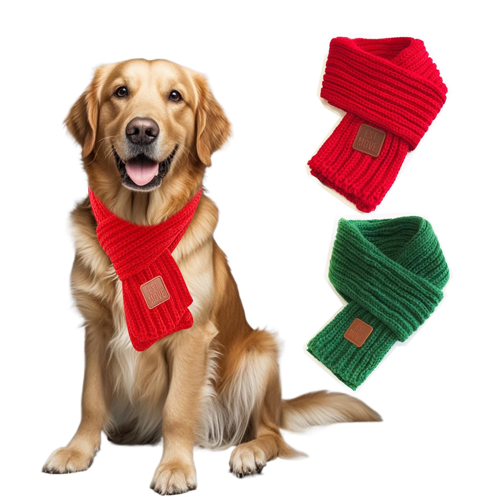 2 Pack Christmas Scarf For Small Medium Large Dogs & Cats - Green Red Warm Knitted Fall Winter Bandana Holiday Decoration (Xmas 