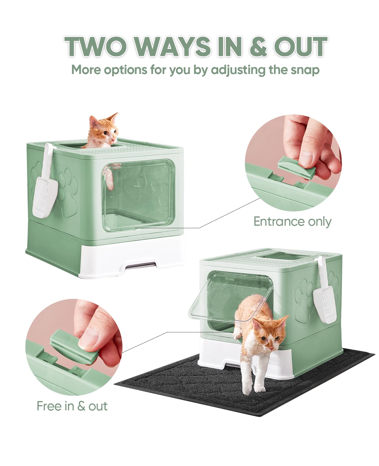 Medario Cat Litter Box With X-Large Litter Mat And Scoop, Large Foldable Litter Box With Lid, Enclosed Kitty Box,Front Top Entry