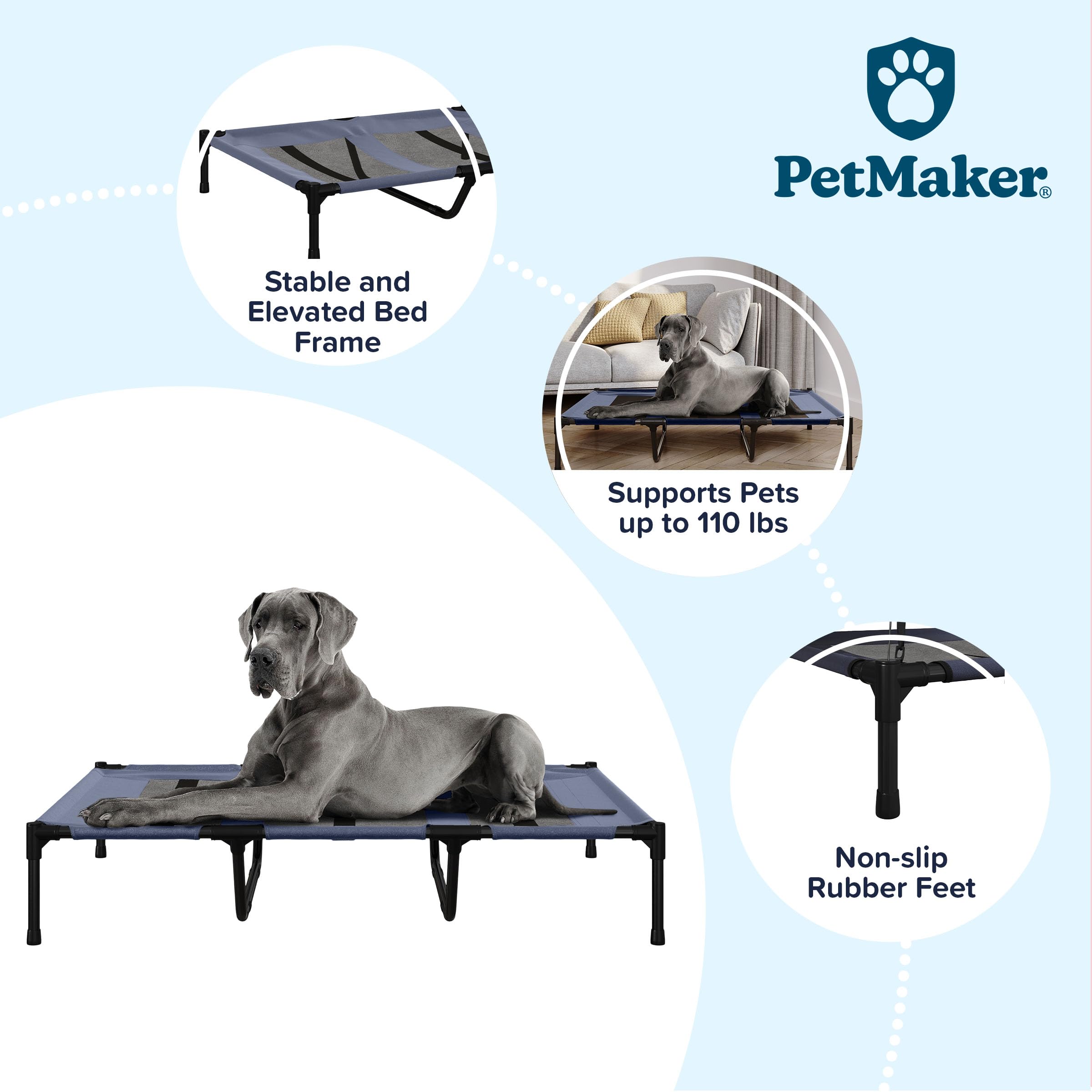 Elevated Dog Bed - 48X35.5-Inch Portable Pet Bed With Non-Slip Feet - Indoor/Outdoor Dog Cot Or Puppy Bed For Pets Up To 110Lbs