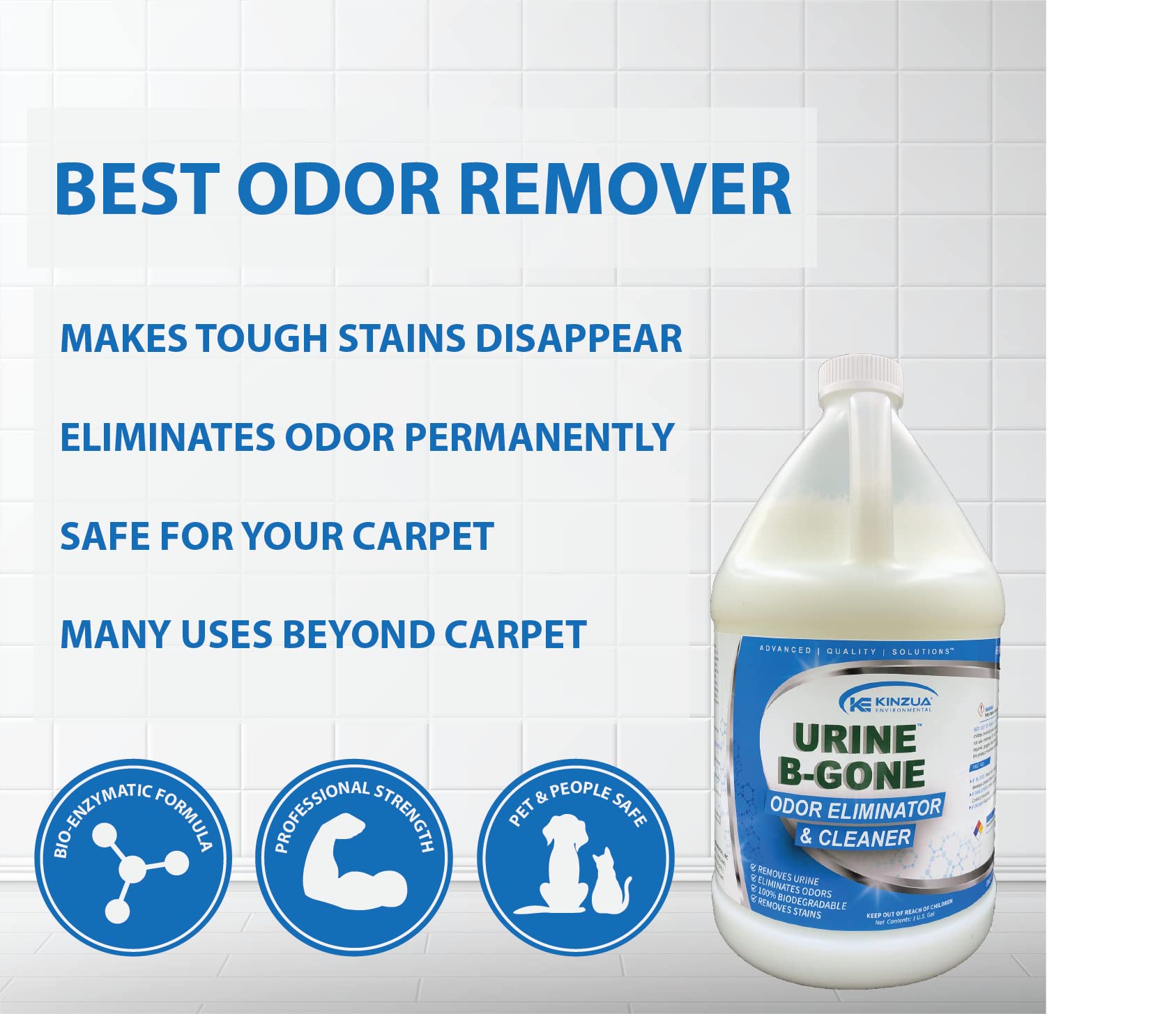 Urine-B-Gone Professional Urine Enzyme Odor Eliminator, 128 Fl Oz, Model KE-189UBG-1, Effectively Eliminates Stains and Odors