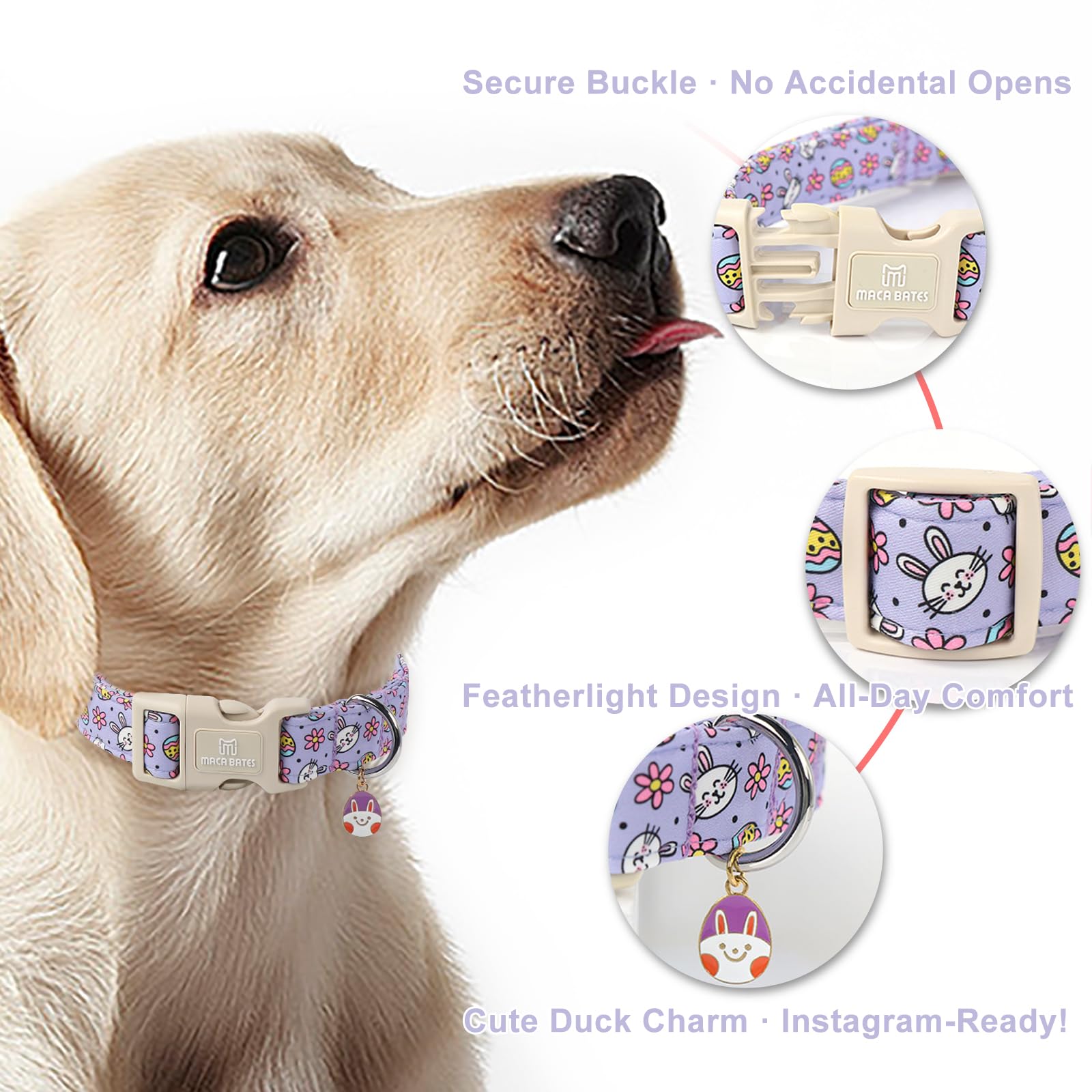 Maca Bates Easter Day Dog Collar Egg And Bunny Dogs Collars Soft Durable Cute Adjustable Purple Eggs Collor Easters Rabbit Gift