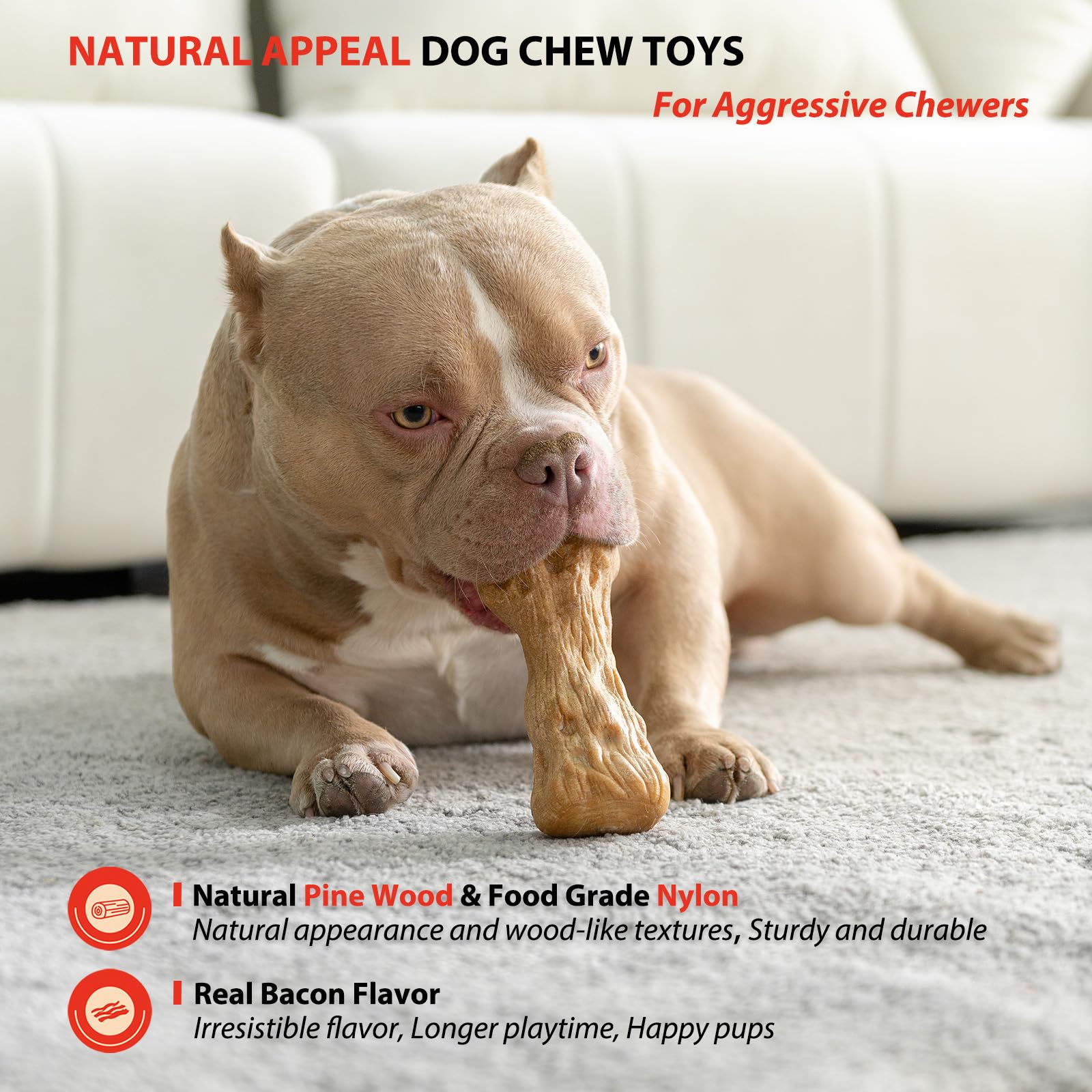 Willjoy Dog Chew Toys For Aggressive Chewers, Tough Dog Toys For Aggressive Chewers, Pine Wood And Nylon Indestructible Dog Toy,
