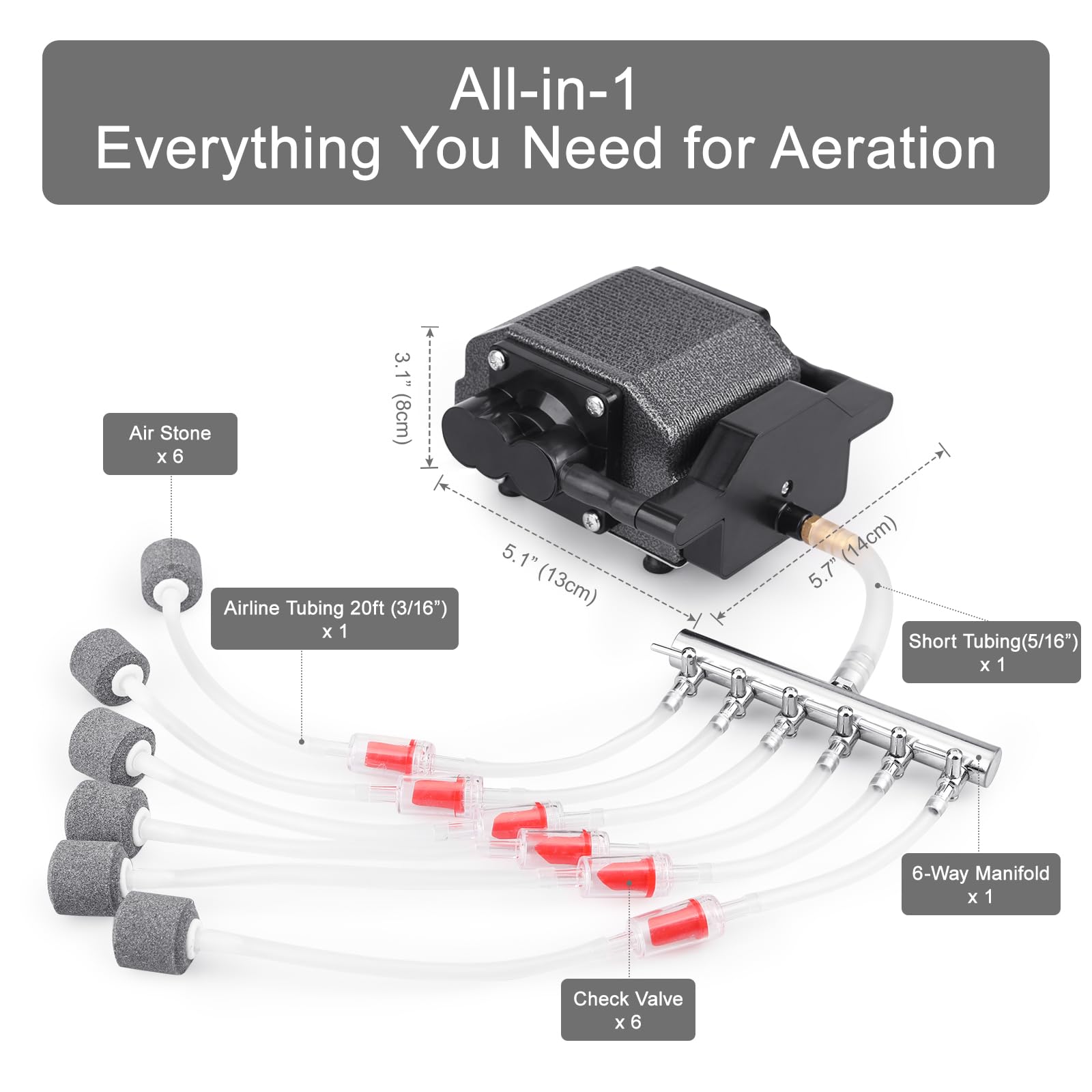 AquaMiracle Quiet Fish Tank Air Pump 475GPH 0.03MPa 16W High Pressure Aquarium Air Pump Commercial Air Pump Pond Aerator Bubbler