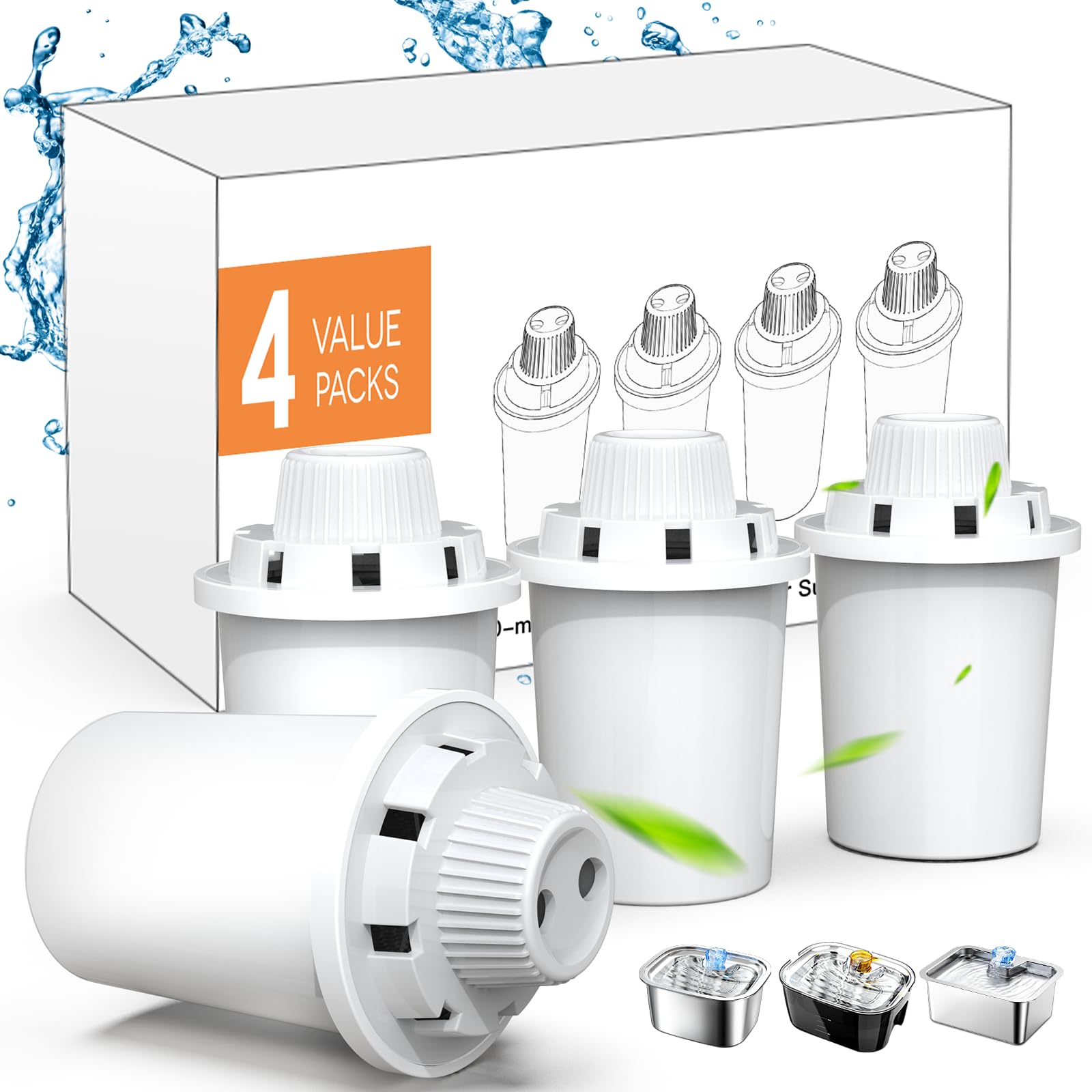 Dog Water Fountain Filters Replacement 4 Packs, 2 Months Set Of Replacement Filters For Large Pet Cat Water Fountain Dog Water B