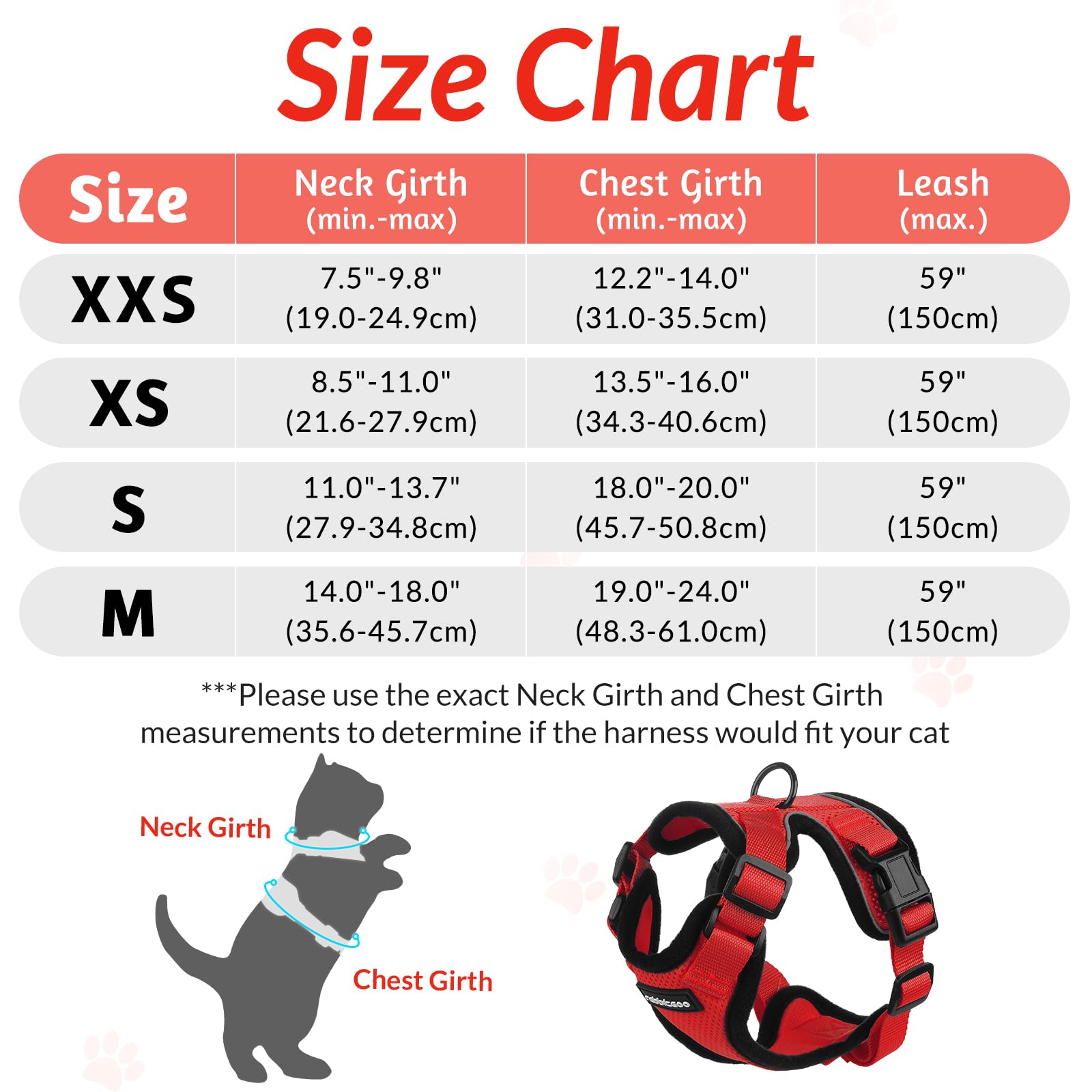 Rabbitgoo Cat Harness And Leash For Walking, Escape Proof Soft Adjustable Vest Harnesses For Cats, Easy Control Breathable Reflective Strips Jacket, Red, M