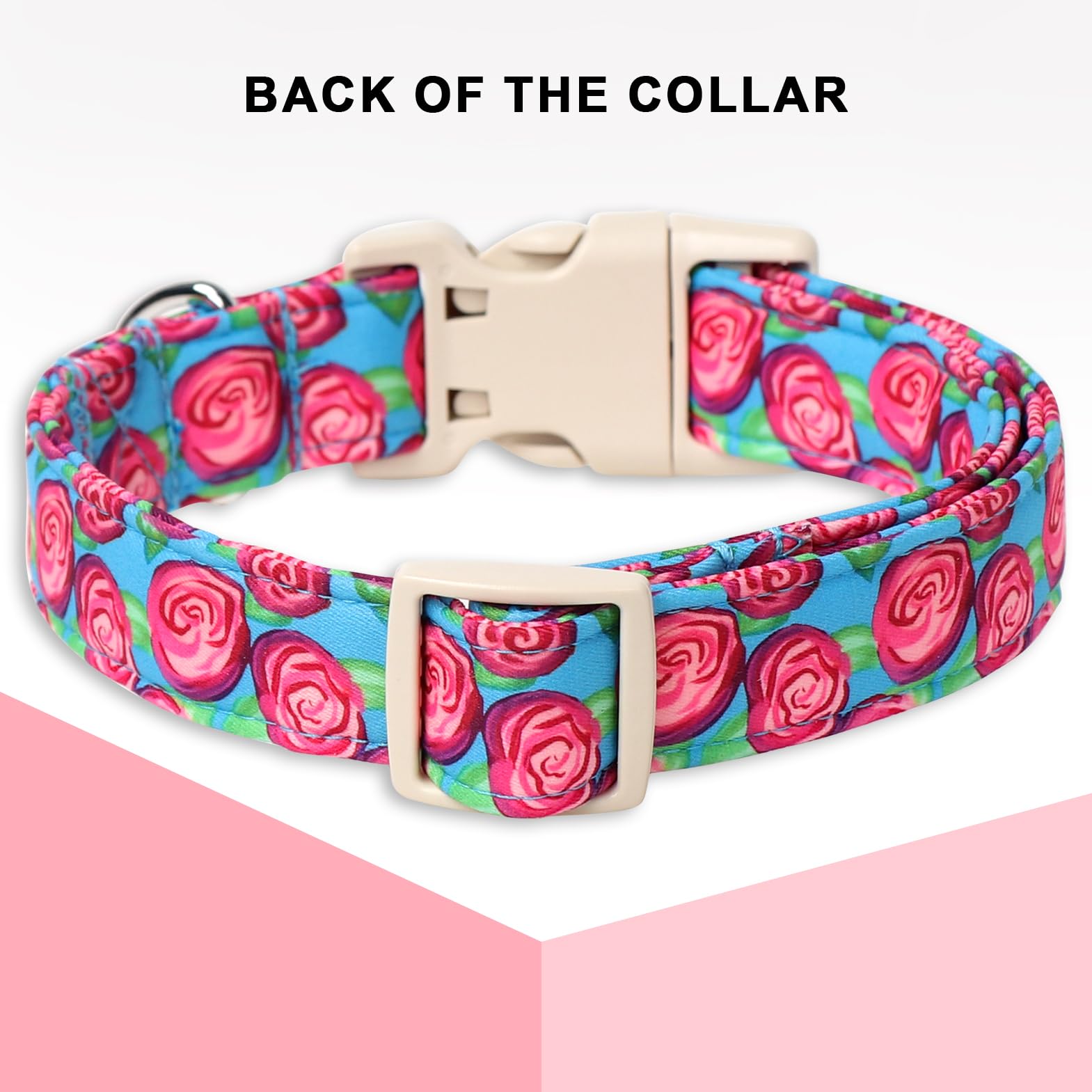 Unique Style Paws Summer Dog Collar,Blue Dog Collars With Hot Pink Rose Pattern,Adjustable Puppy Collar For Small,Medium,Large P