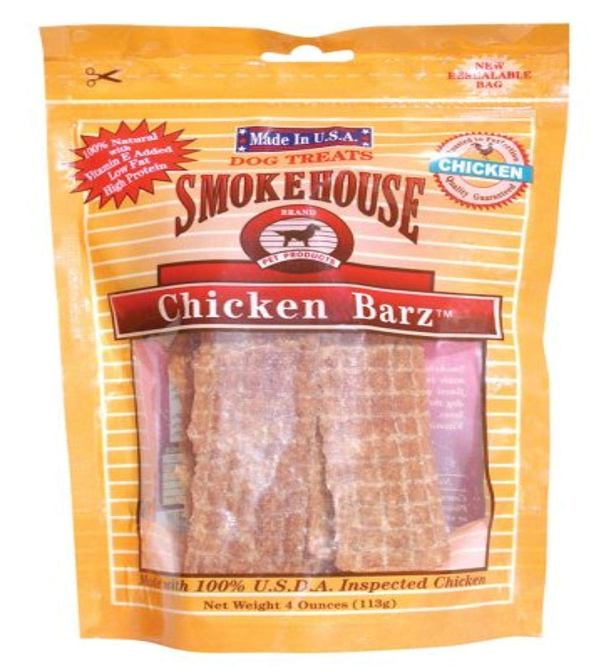 Smokehouse 100-Percent Natural Chicken Barz Dog Treats, 4 Ounce