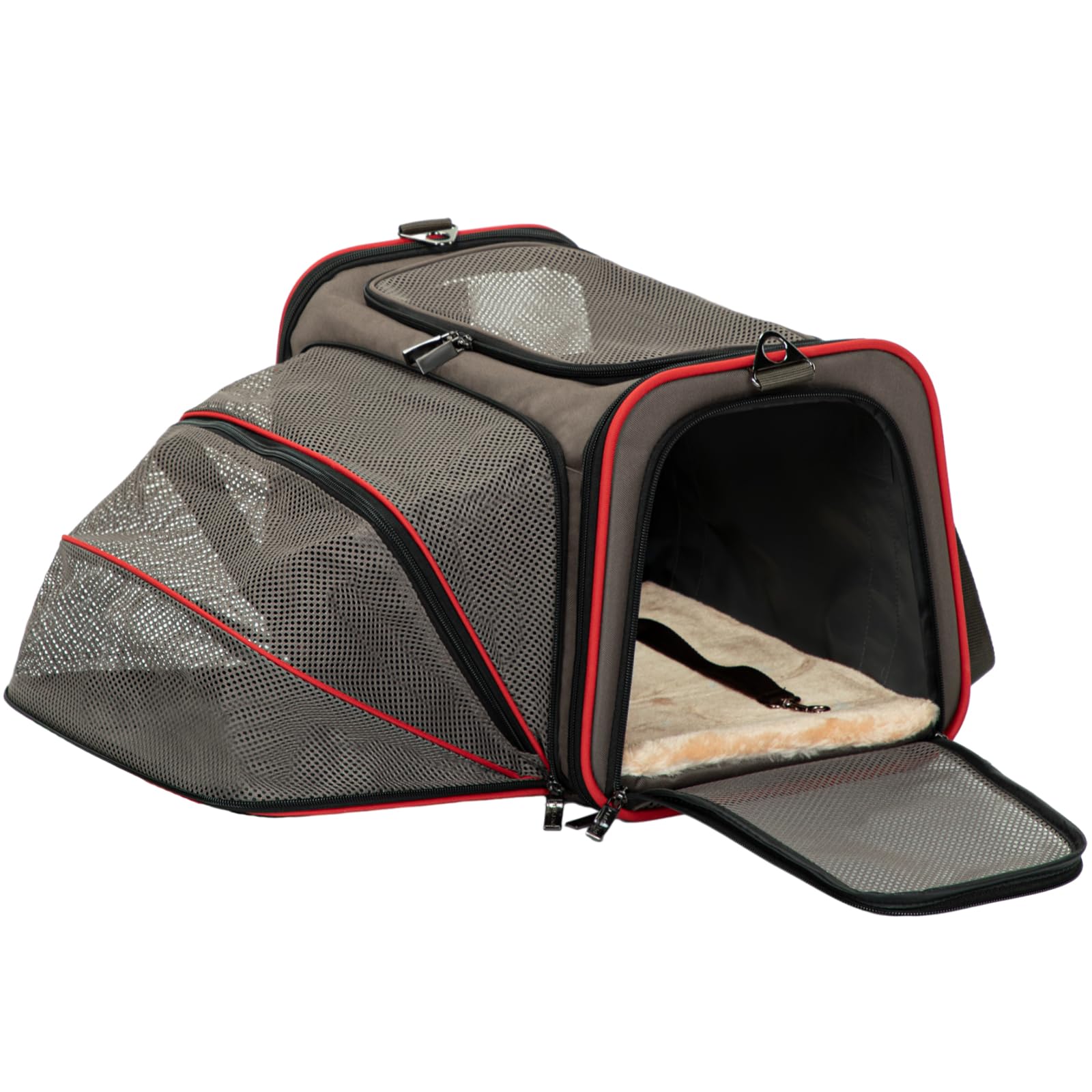 Petsfit Expandable Cat Carrier Dog Carriers,Airline Approved Soft-Sided Portable Pet Travel Washable Carrier For Kittens,Puppies,Removable Soft Plush Mat And Pockets,Locking Safety Zippers