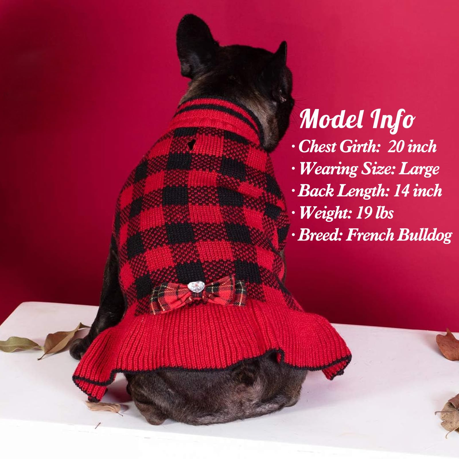 Kyeese Christmas Dog Sweater Dress For Medium Dogs With Leash Hole Classi Checkered Pet Sweaters Dog Christmas Outfit With Bowti