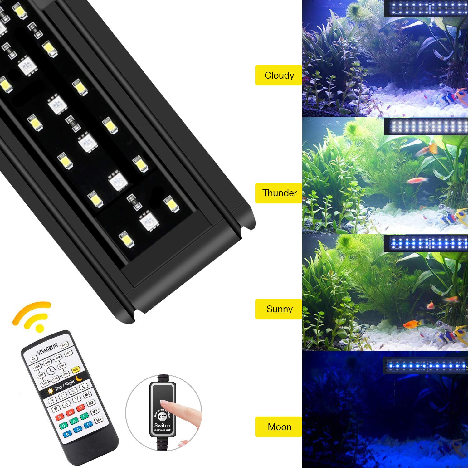 Ireenuo Aquarium Led Light, Full Spectrum Fish Tank Clip On Light With Remote, Color Changing Lighting For Reef Coral Aquatic Pl