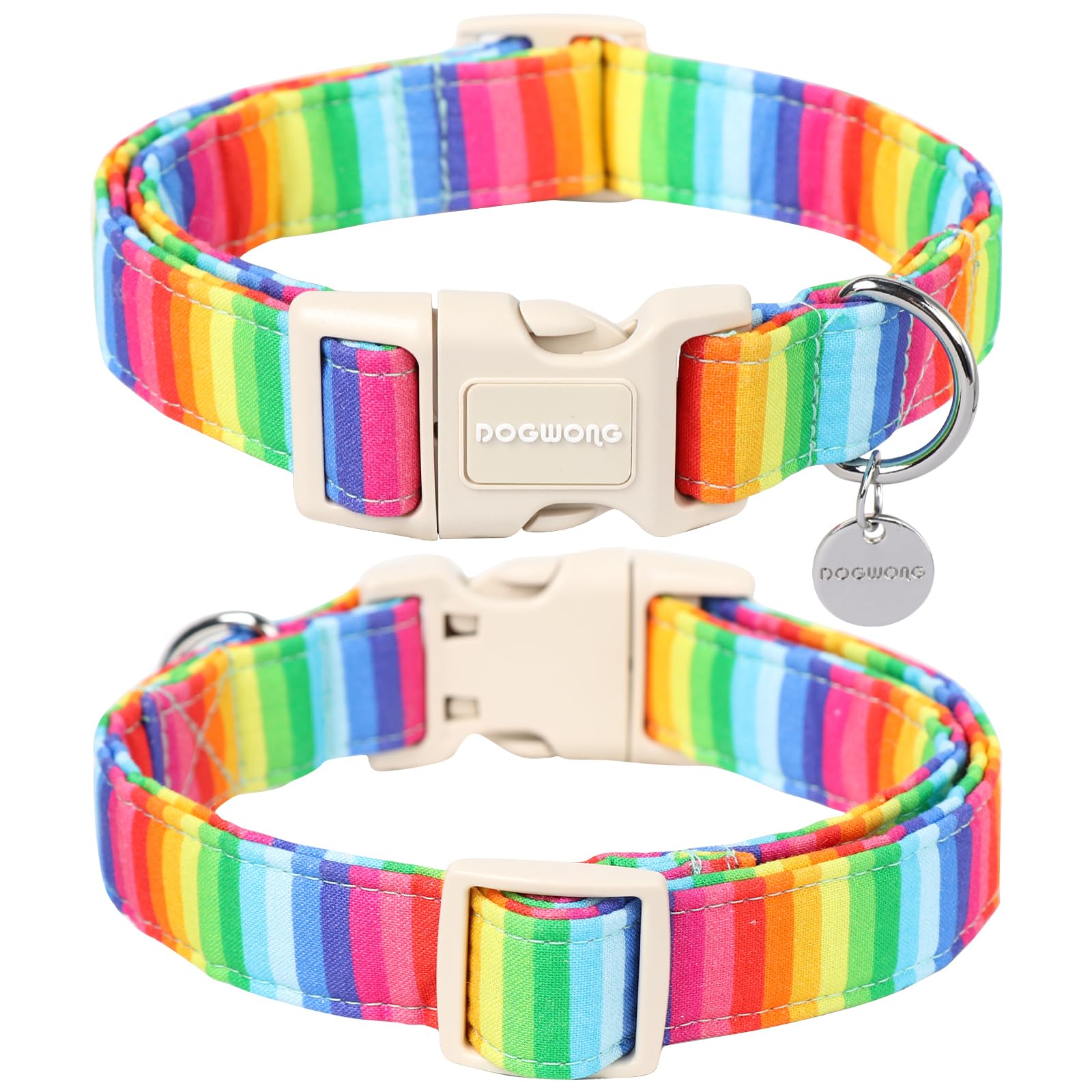 Dogwong Cotton Rainbow Dog Collar - Durable Soft Natural Fabric, Cute Lgbtq Puppy Necklace For Small Medium Large Dogs