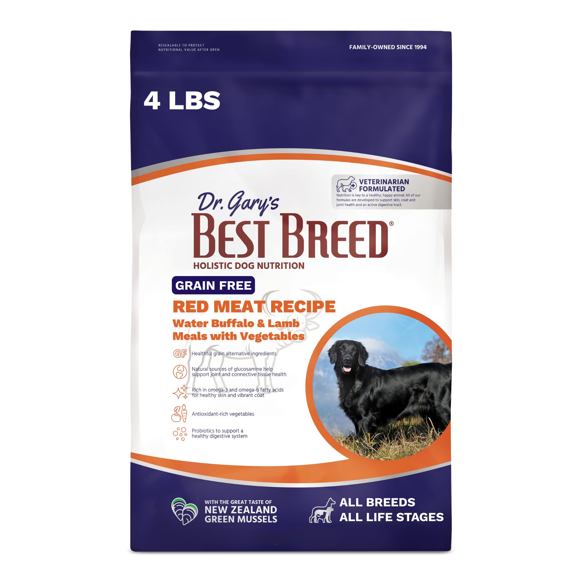 Best Breed Dr. Garys Grain Free Red Meat Recipe Slow-Cooked in USA [Natural Dry Dog Food for All Breeds and Sizes] - 4lbs., Dar