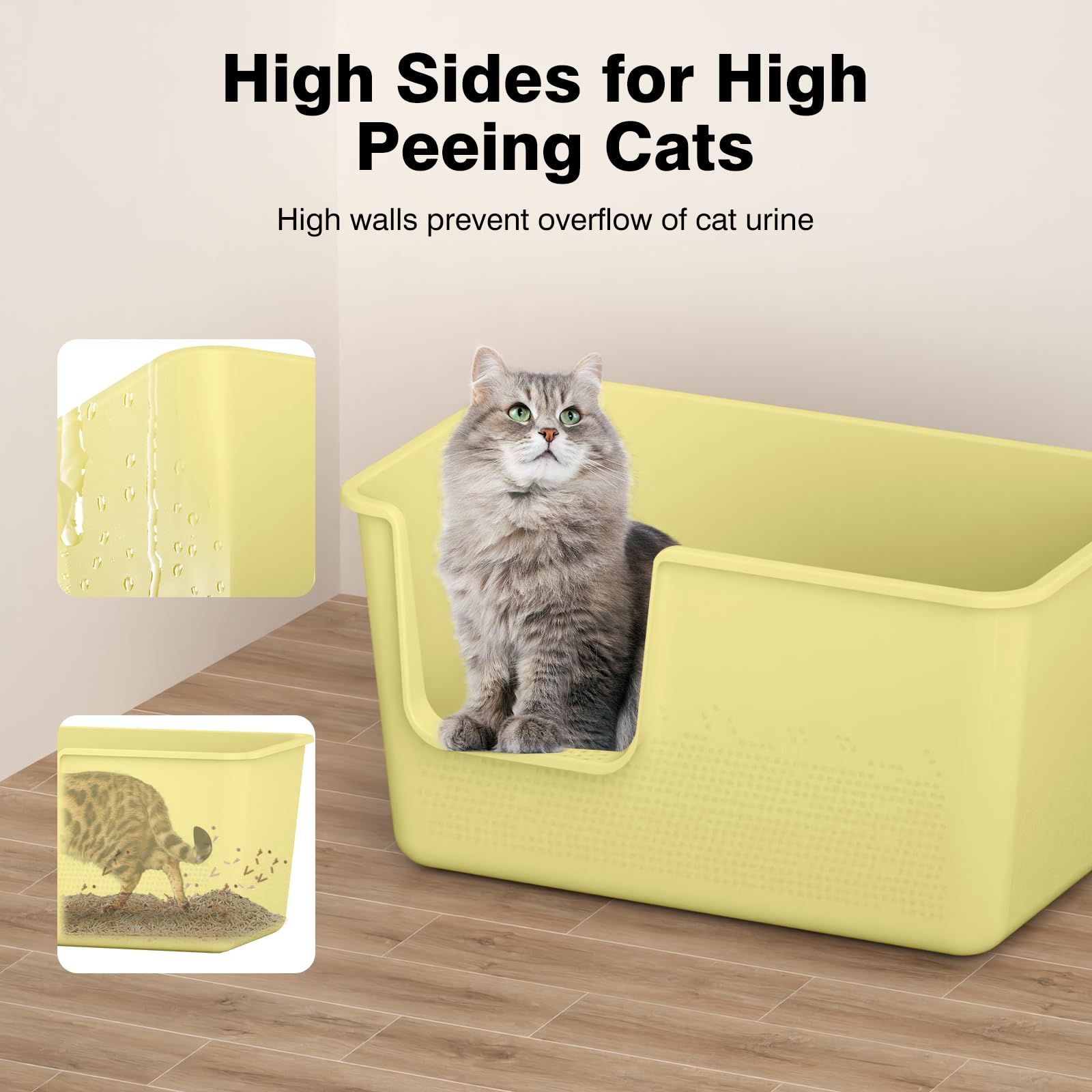 High Sided Extra Large Cat Litter Box - 24.8'' L X 11.4'' W X 13.0'' H, Xl Jumbo Kitty Litter Box For Big Cats, Tool-Free Assemb