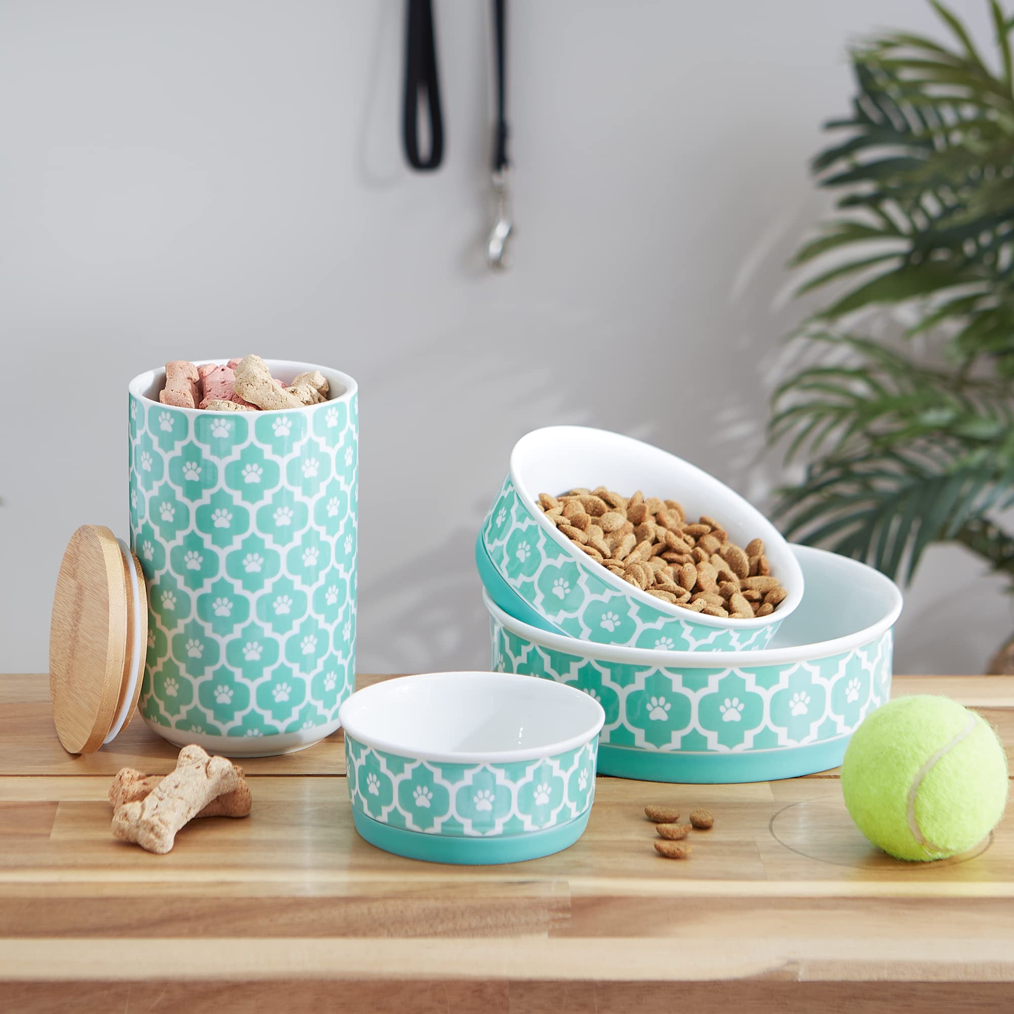 Bone Dry Lattice Collection Pet Bowl & Canister, Single Dish, Medium 6x2, Aqua