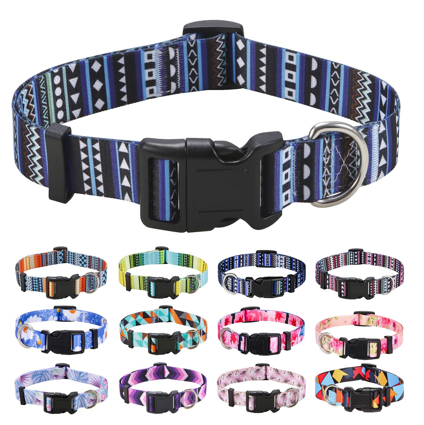 Mihqy Dog Collar With Bohemia Floral Tribal Geometric Patterns - Soft Ethnic Style Collar Adjustable For Small Medium Large Dogs(Bohemian Blue,L)