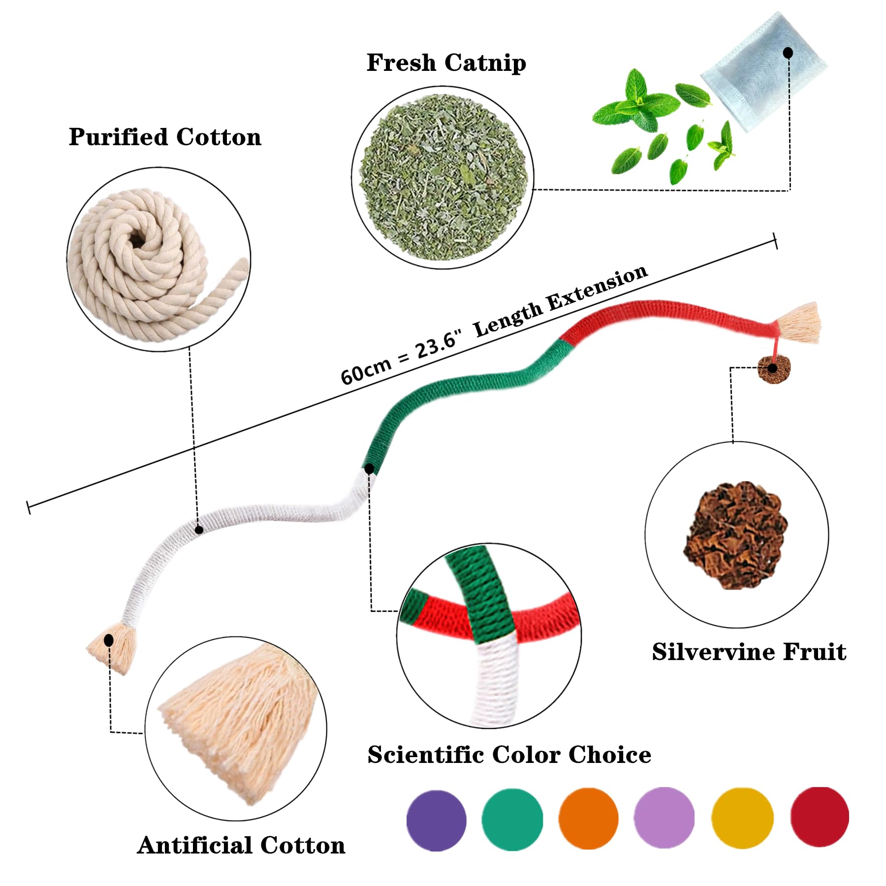 NSWXZDS Cat Toys for Indoor Cats 12pcs Kitten Chew Self Play Kitty Dental Rope Interactive Catnip Toy Refillable Matatabi Treats