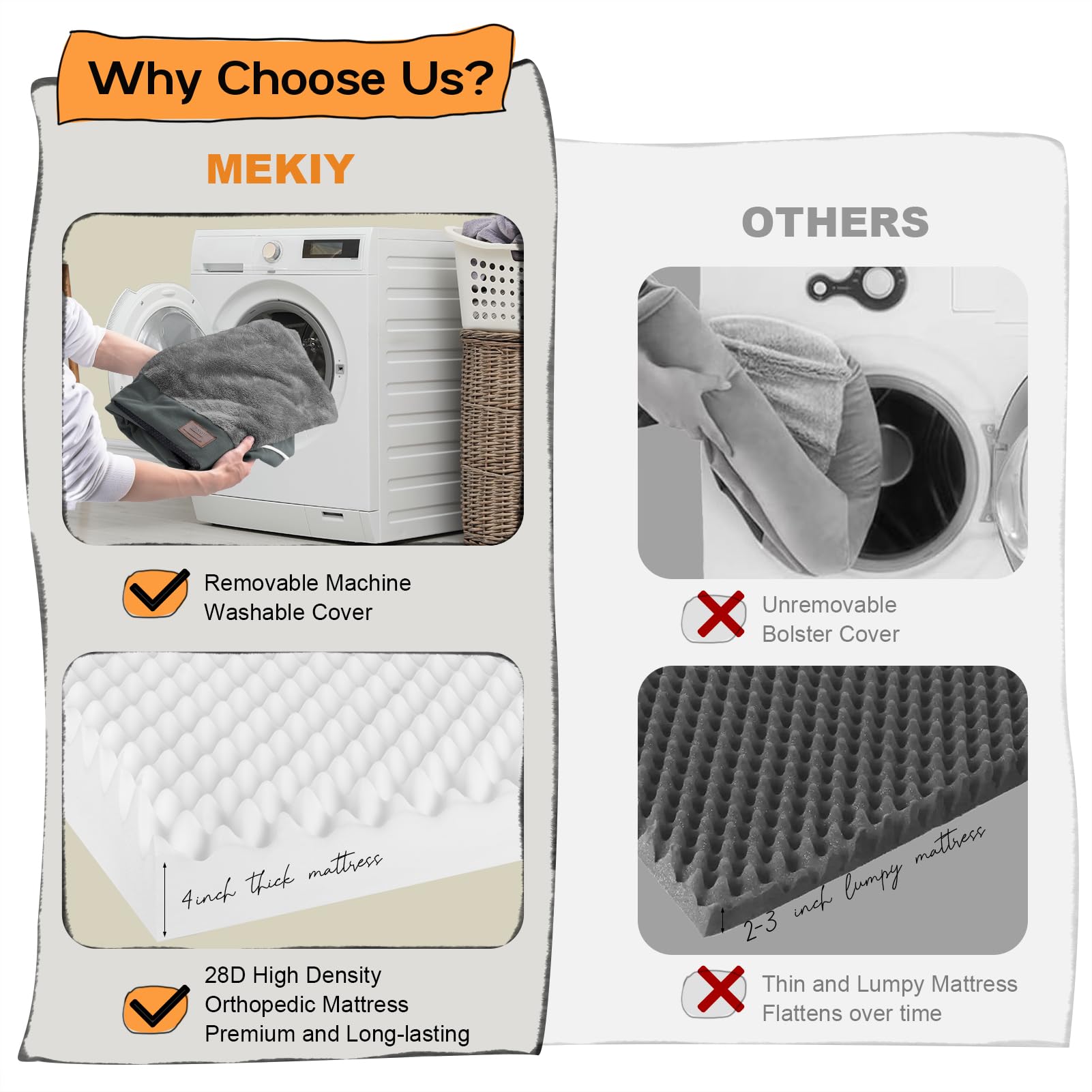 Large Dog Bed Orthopedic Washable: Dark Grey Dog Bed With Waterproof Cover And Removable Bolster, Egg Foam Couch Sofa For Medium Xxxlarge Dogs