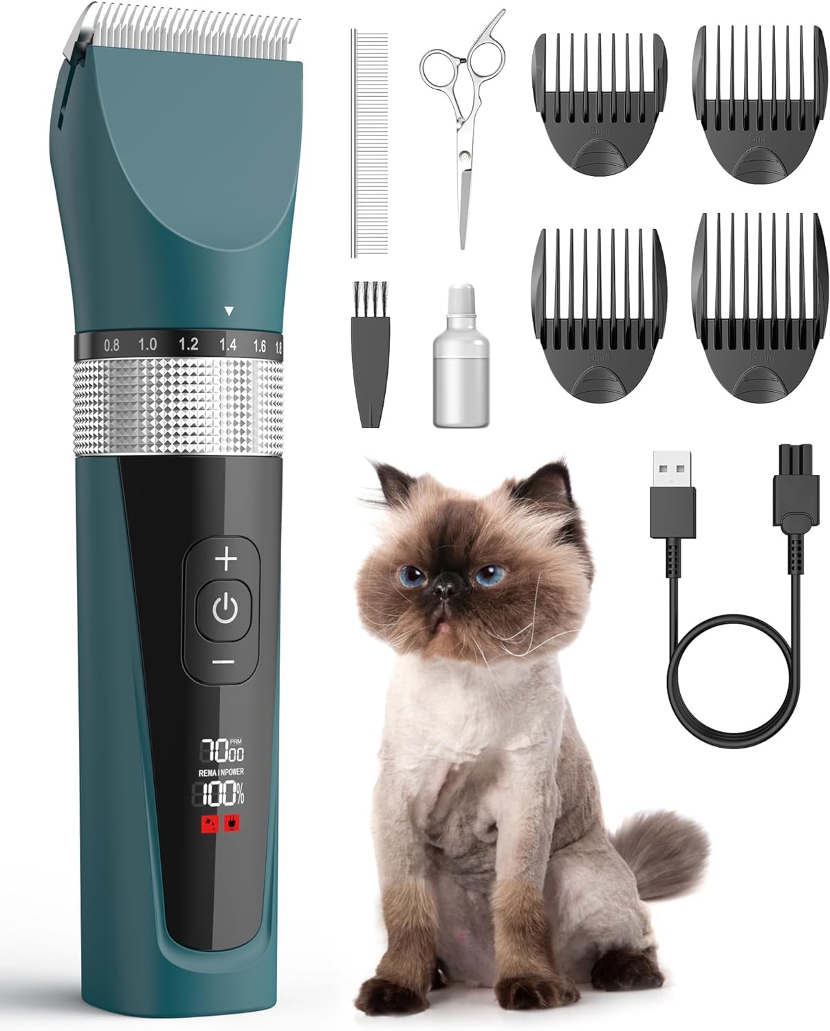 Oneisall Cat Clippers For Matted Hair, 5-Speed Quiet Cat Grooming Kit, Cordless Pet Shaver For Long Hair,Waterproof Pet Hair Tri