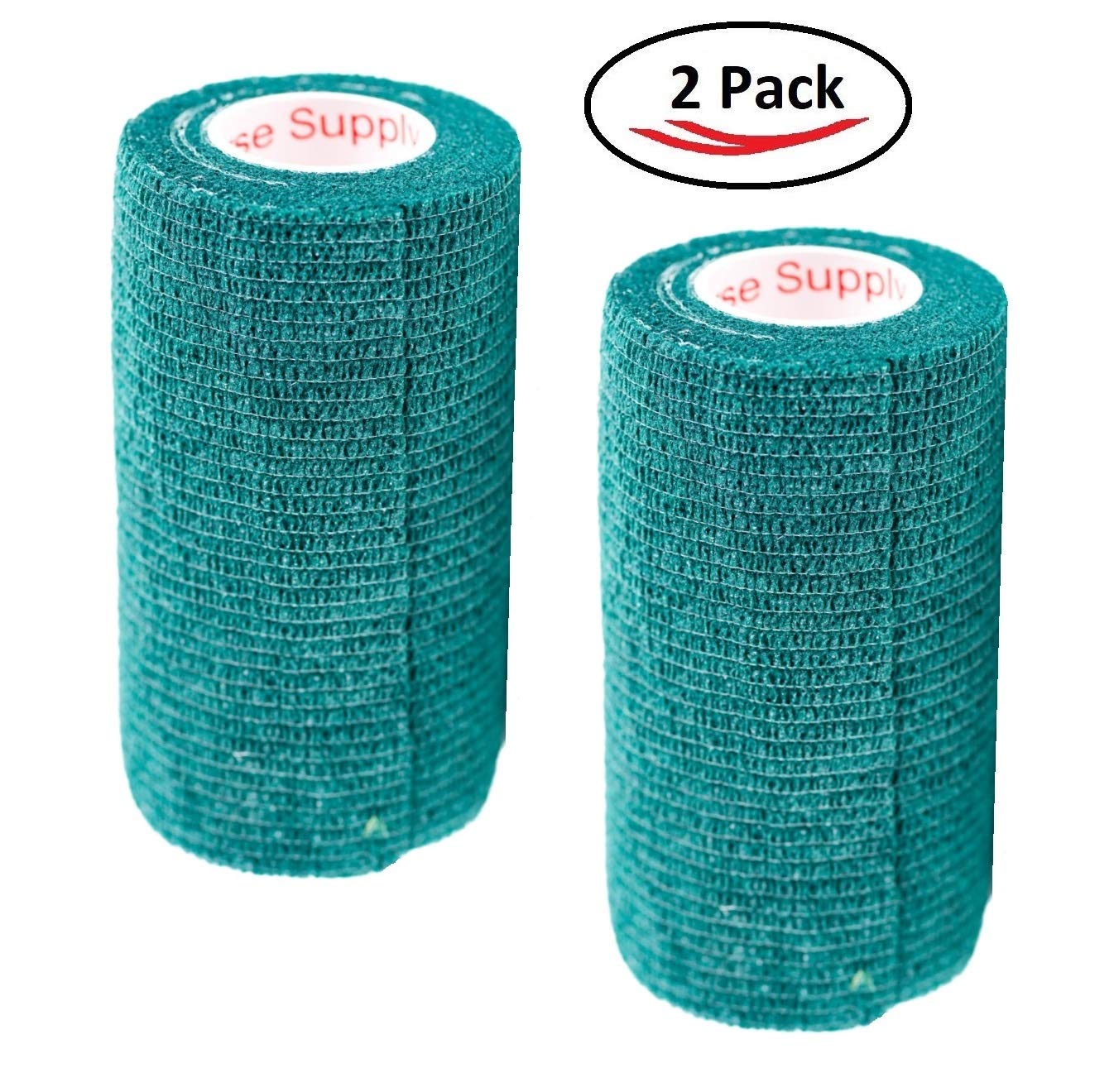 Vet Wrap Tape (Hunter Green) (2 Pack) (4 Inch x 15 feet) Self Adhesive Adherent Adhering Cohesive Flex Self Stick Bandage Grip R