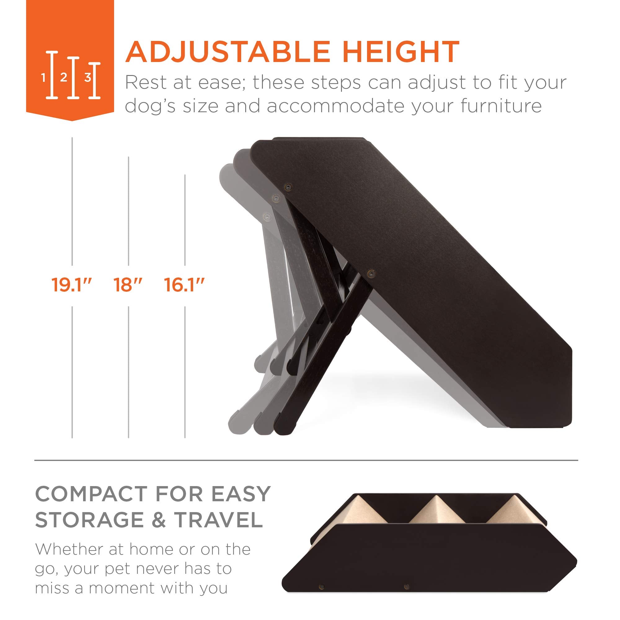 Best Choice Products 3-Step Foldable Adjustable, Non-Slip Wide Wooden Pet Stairs For Living Room, Bedroom, Dog & Cat Sizes Small, Medium, Large W/Carpet, No Assembly, Ideal For Injured, Elderly Pets