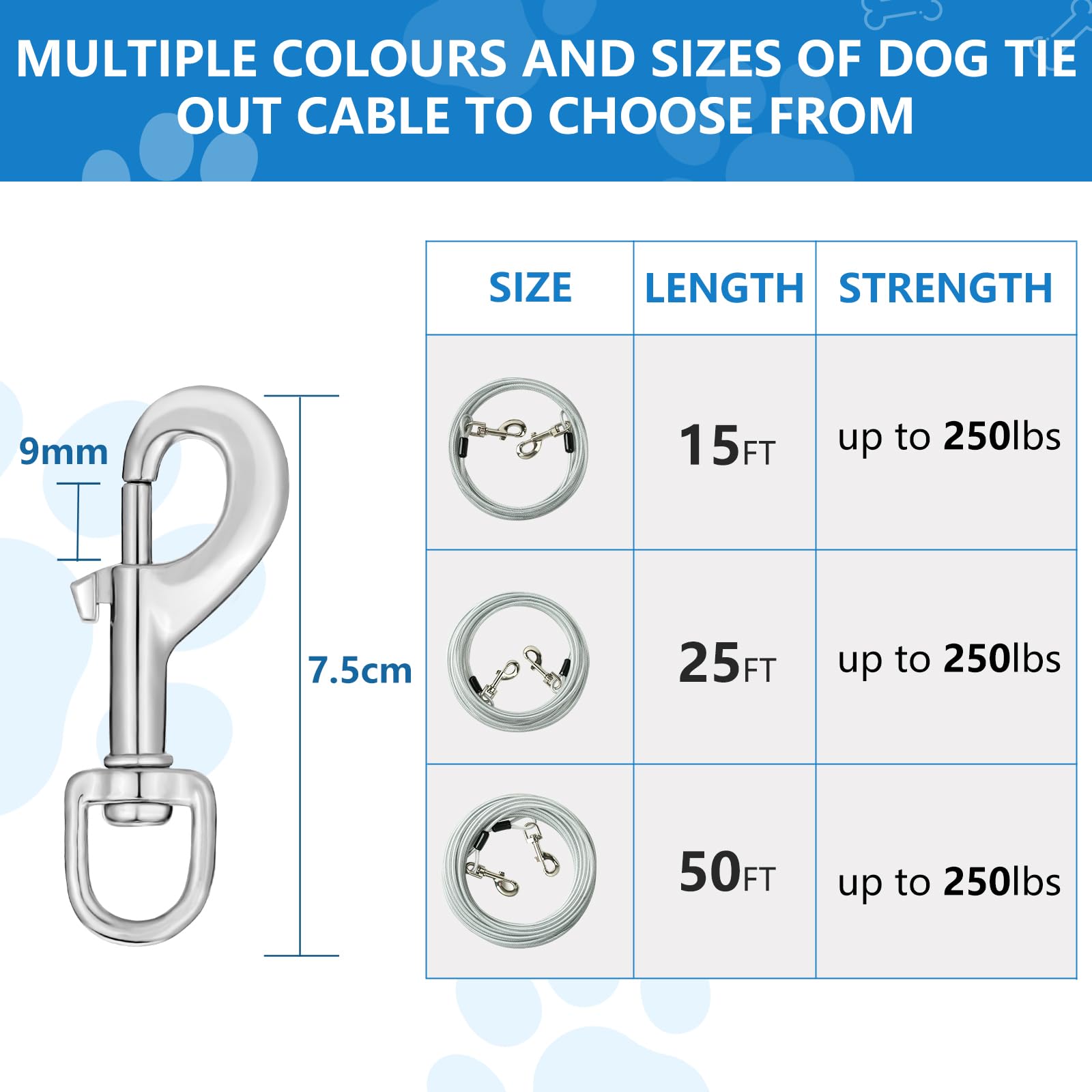 15Ft Tie Out Cable For Large Dogs Up To 250 Pounds Heavy Duty, Dog Runner For Yard And Camping, Silver