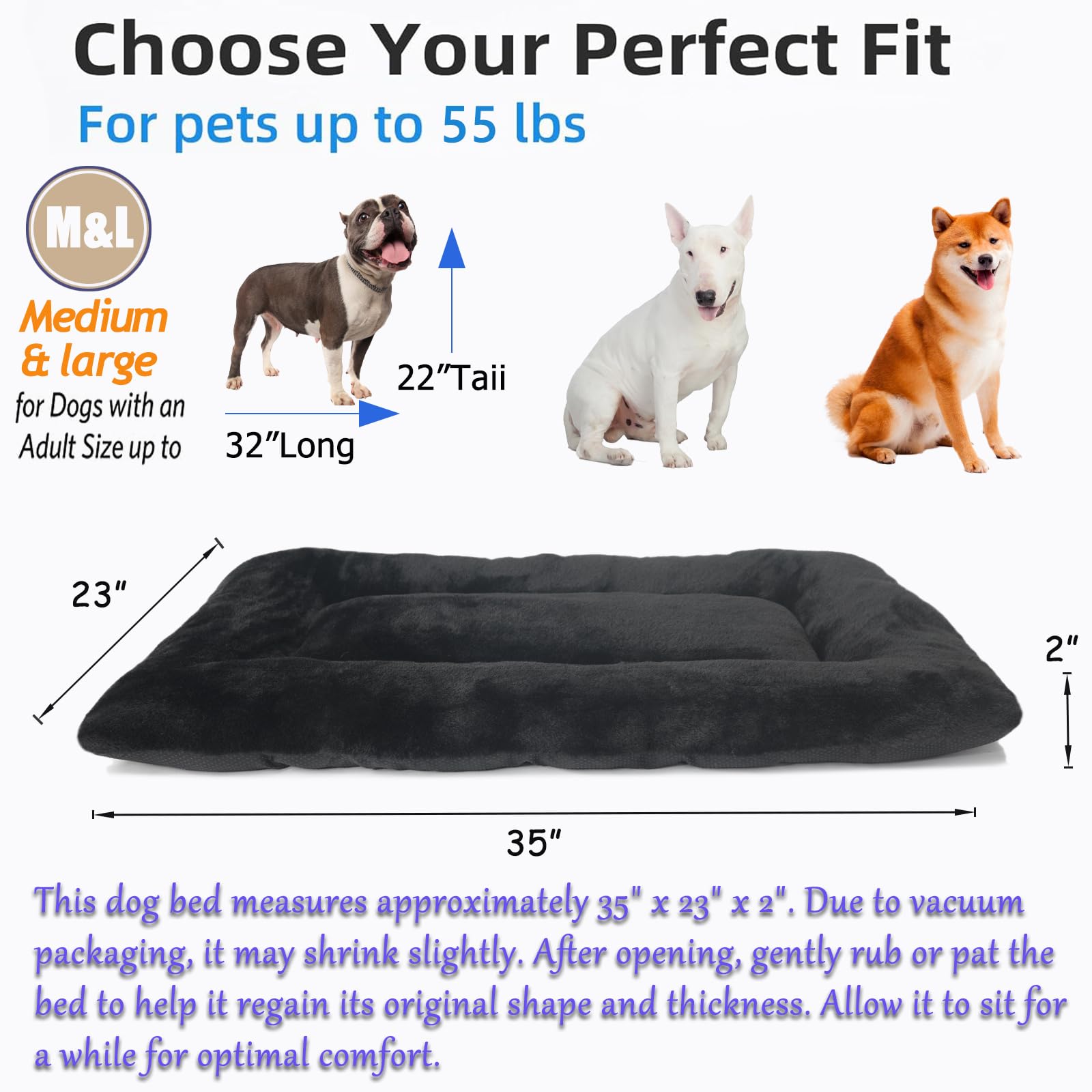36X23 Dog Crate Bed Black For Medium Large Dogs Washable,Dog Bed For Crate 36 Inch Fits Dogs Breeds Up To 55 Lbs,Ultra Soft Pet