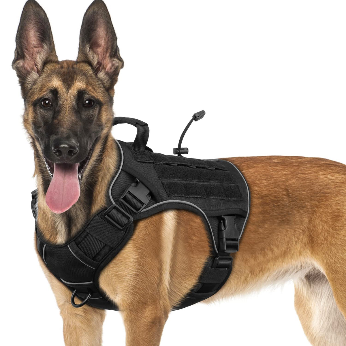 Wingoin Black Tactical Dog Harness For Medium Small Dogs No Pull Adjustable Reflective Military Pet Harness With Easy Control Handle With Hook & Loop Panels For Walking Hiking Training