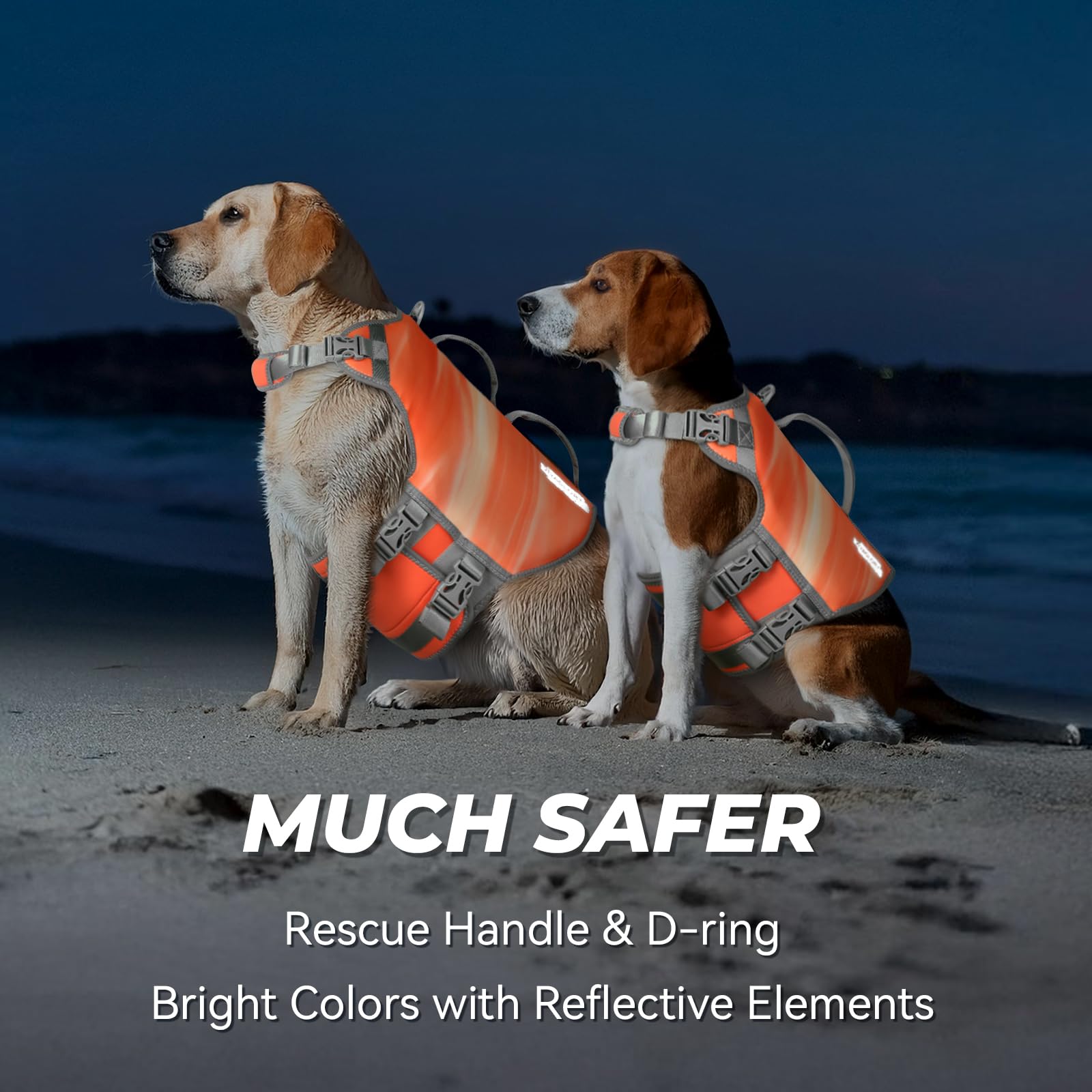 Vivaglory Neoprene Dog Life Jacket Dog Water Vest For Boating Hunting & Swimming, Lightweight With Leash Ring, M, Orange Sunset