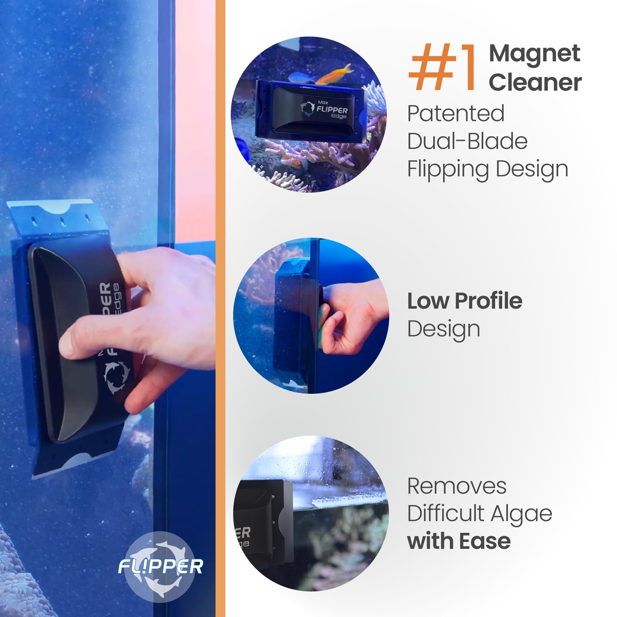 Flipper Edge 2-In-1 Scrubber Scraper Floating Magnetic Fish Tank Aquarium Cleaner With Dual Blades - Efficient Glass & Acrylic A
