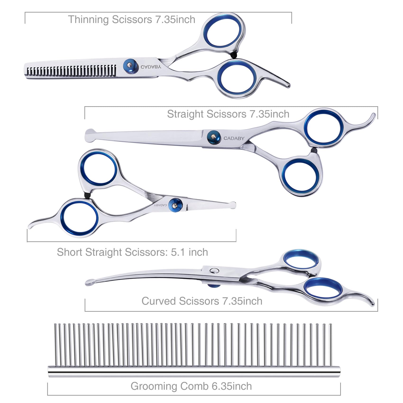 Cadaby Dog Grooming Scissors Kit With Safety Round Tips,6 In 1 Professional Dog Scissors For Grooming, 4Cr Stainless Steel Pet G