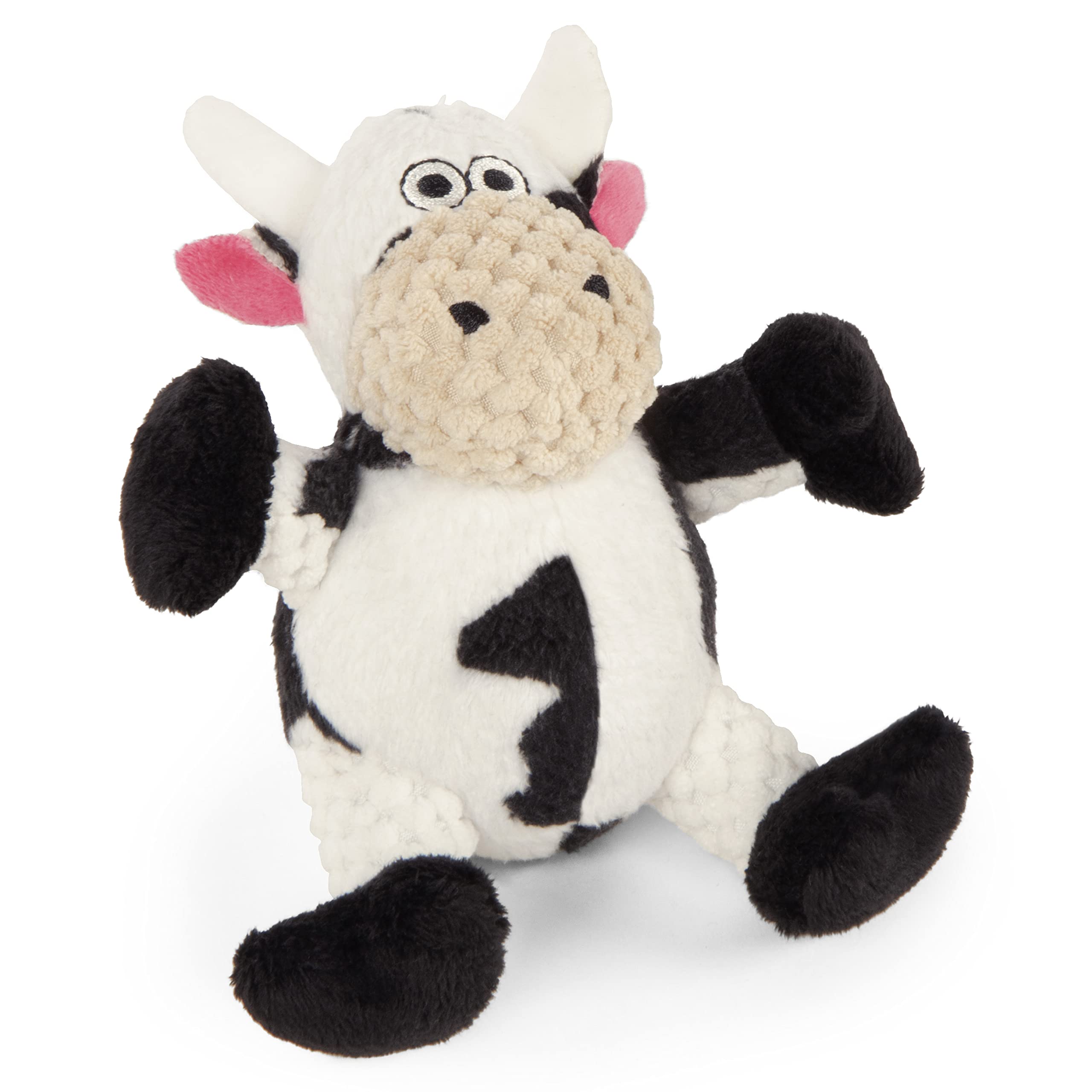Godog Checkers Just For Me Sitting Cow Squeaky Plush Dog Toy, Chew Guard Technology - White, Mini