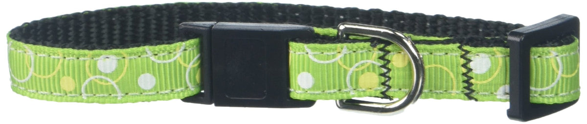 Mirage Pet Products Retro Nylon Ribbon Cat Safety Collar, Lime Green