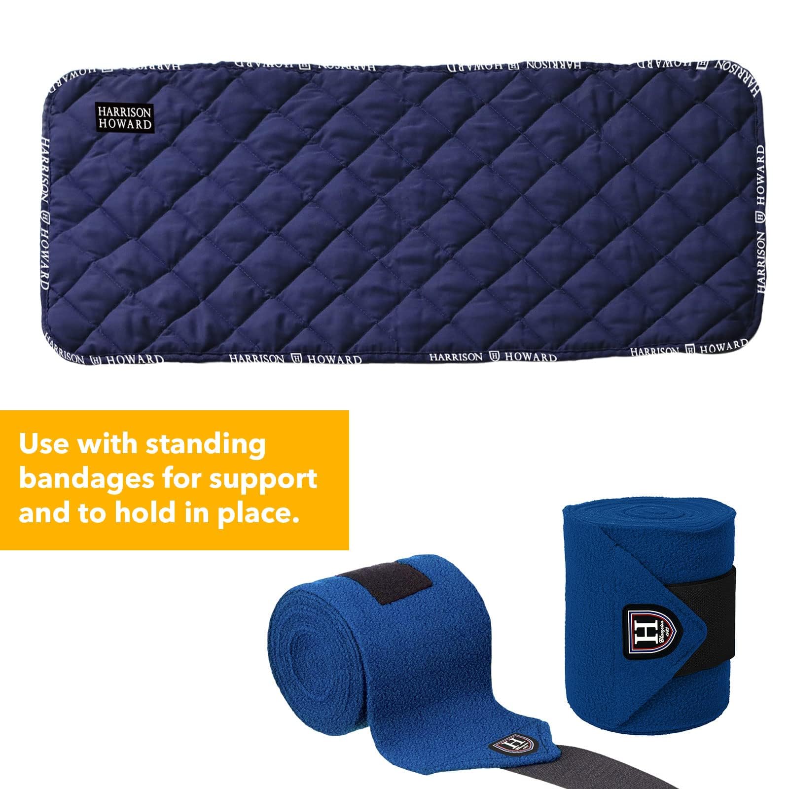 Harrison Howard Medicine-Retaining Shock-Absorbing Pressure Sores Prevention Quilted Leg Wraps For Horse Set Of 4-Navy M