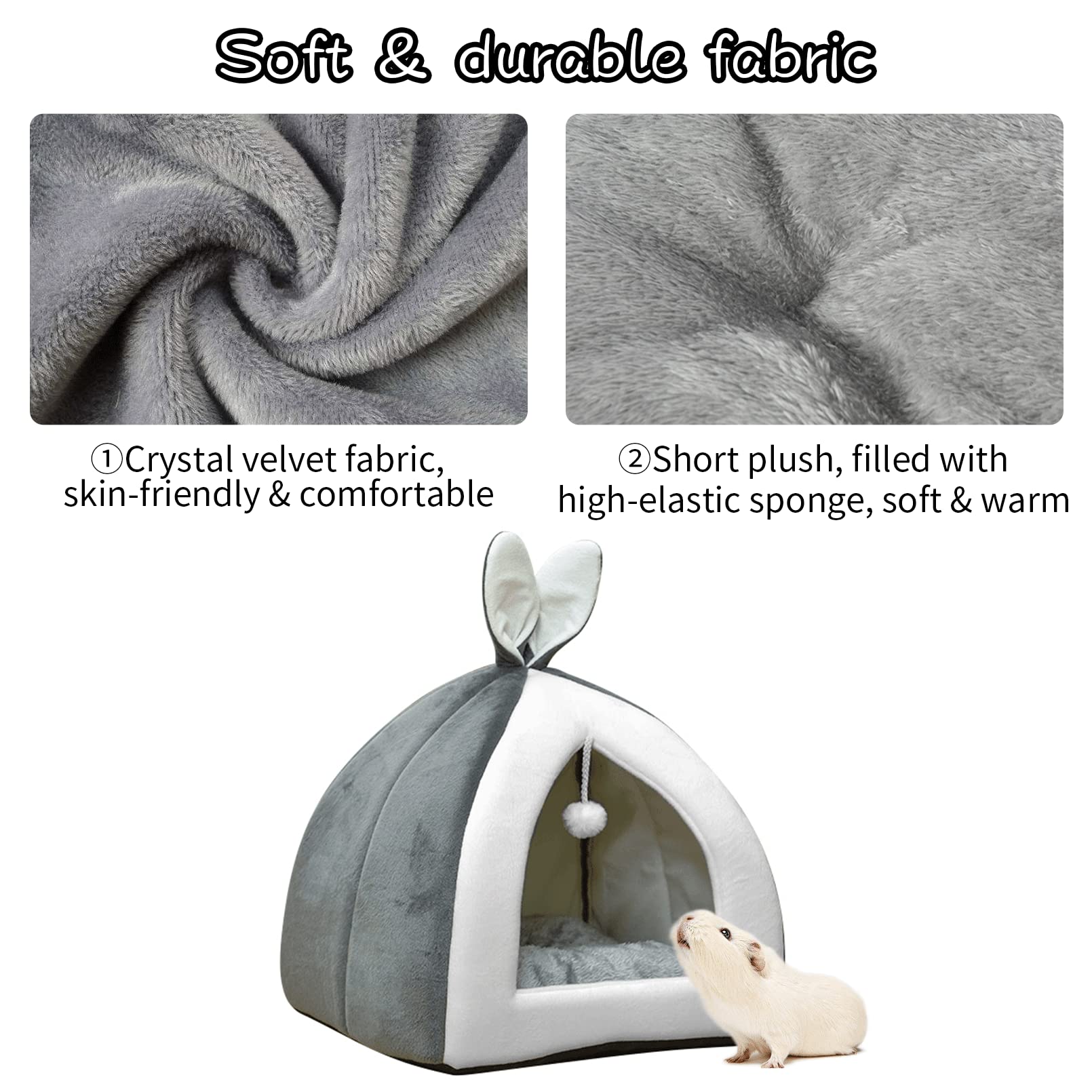 Fhiny Rabbit Bed Cave Cozy Guinea Pig Hideout Cute Bunny Bed Large House Winter Nest Dwarf Rabbit Cage Accessories For Chinchill