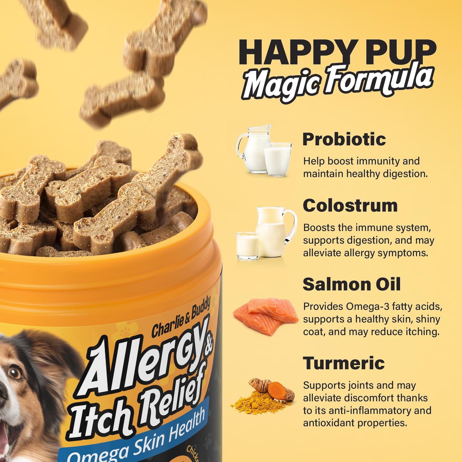 Dog All?rgy Relief Chews, Immun? Support & It?h R?lief for Dogs, Skin and Coat Supplements with Omega 3 Fish Oil, ACV, Vitamin C
