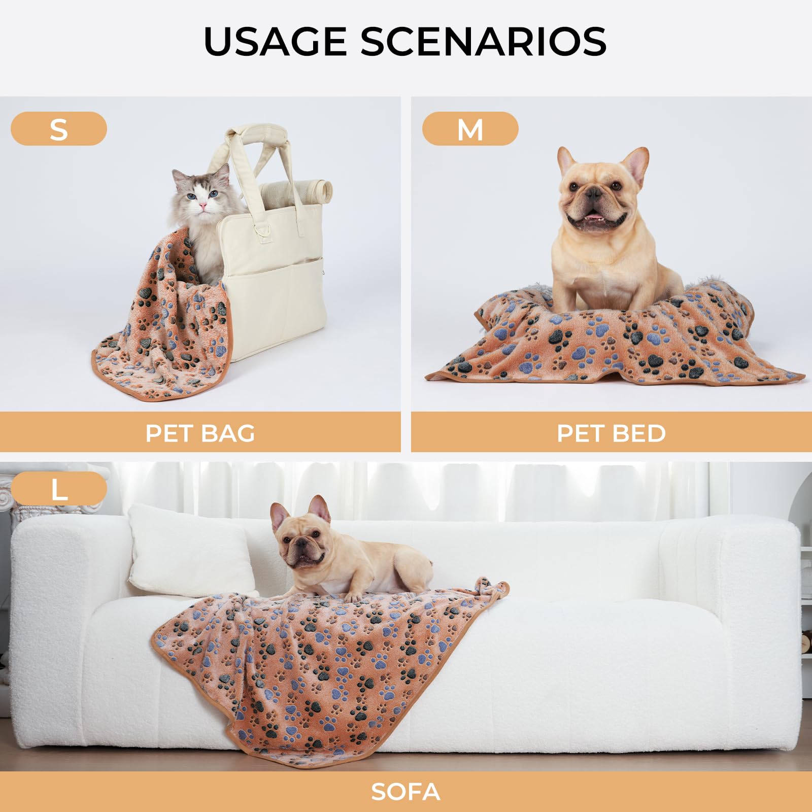 1 Pack 3 Blankets Super Soft Fluffy Premium Fleece Pet Blanket Flannel Throw For Dog Puppy Cat Paw Brown/Pink/White Medium(30X20 Inch)