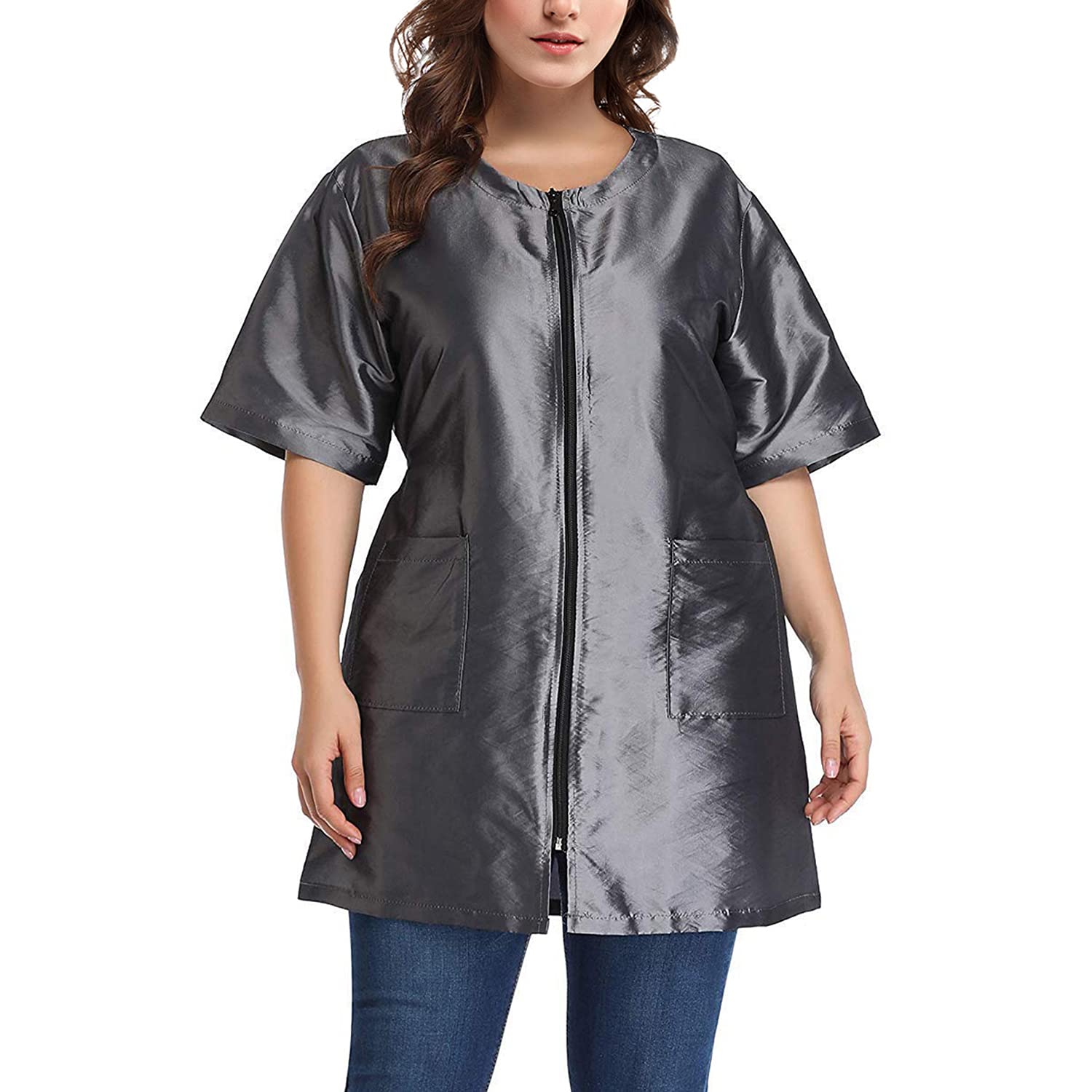 Noverlife Pet Grooming Workwear With Long Full Zipper, Xl Size, Lightweight Hair Grooming Smock Jacket, Anti-Static Pet Work Clo