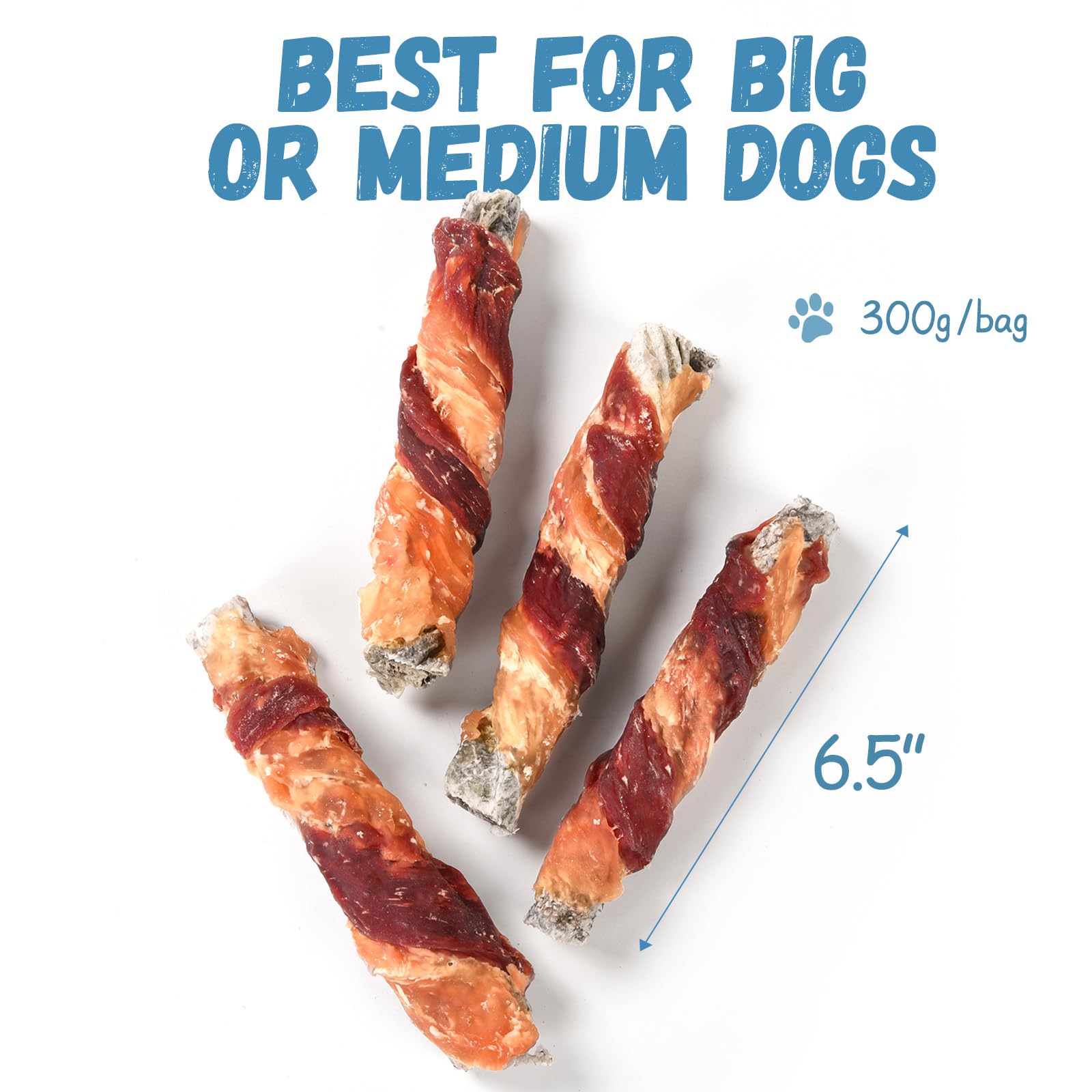 Pawmate Dog Treats, Chicken Duck Wrapped Cod Skin Sticks, Rawhide-Free, Grain-Free Dog Chewy Treats for Healthy Teeth and Coat,T