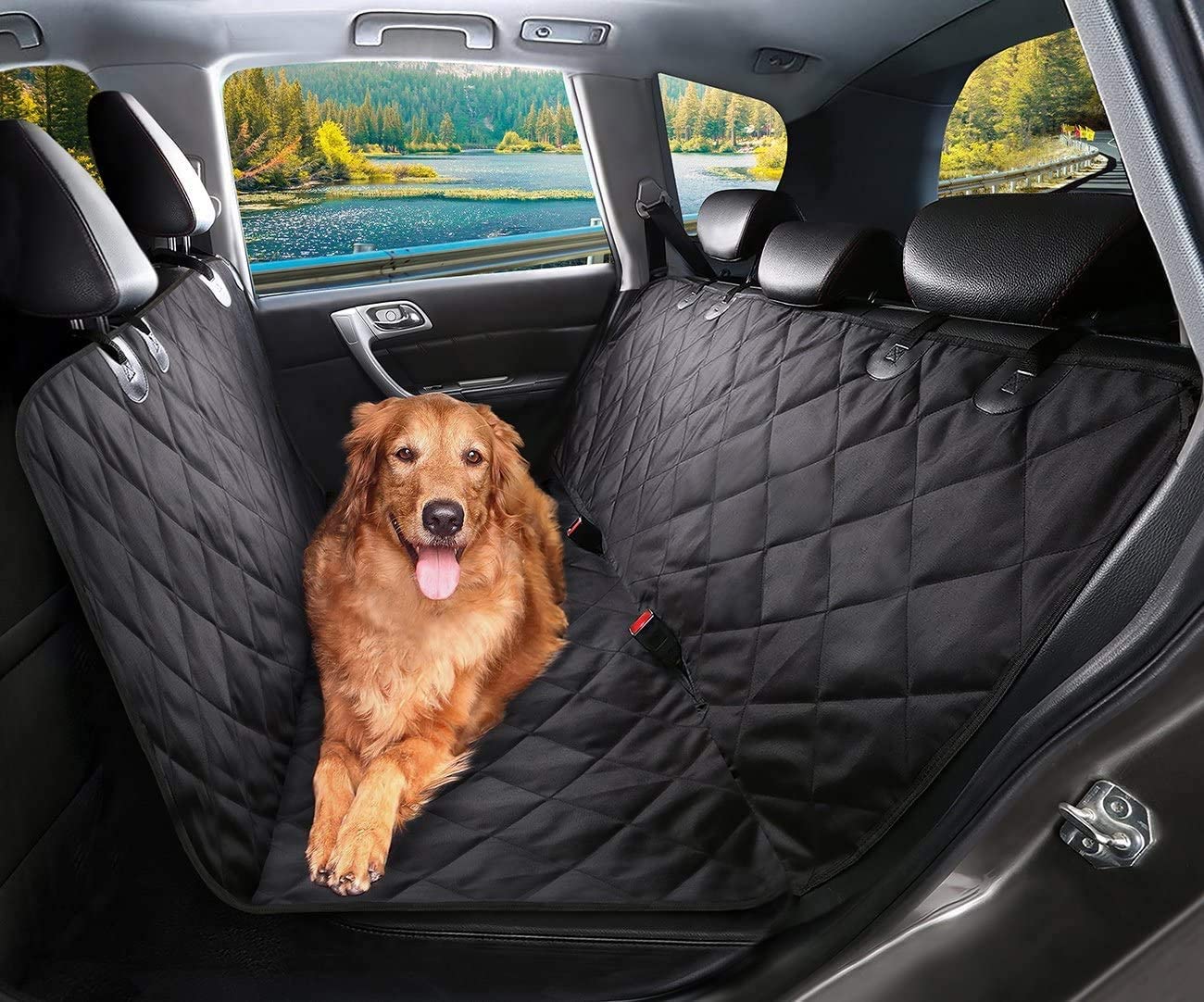 Dog Car Seat Cover, Waterproof & Scratch Proof & Nonslip Back Seat Cover, Dog Travel Hammock with Seat Anchors, Machine Washable