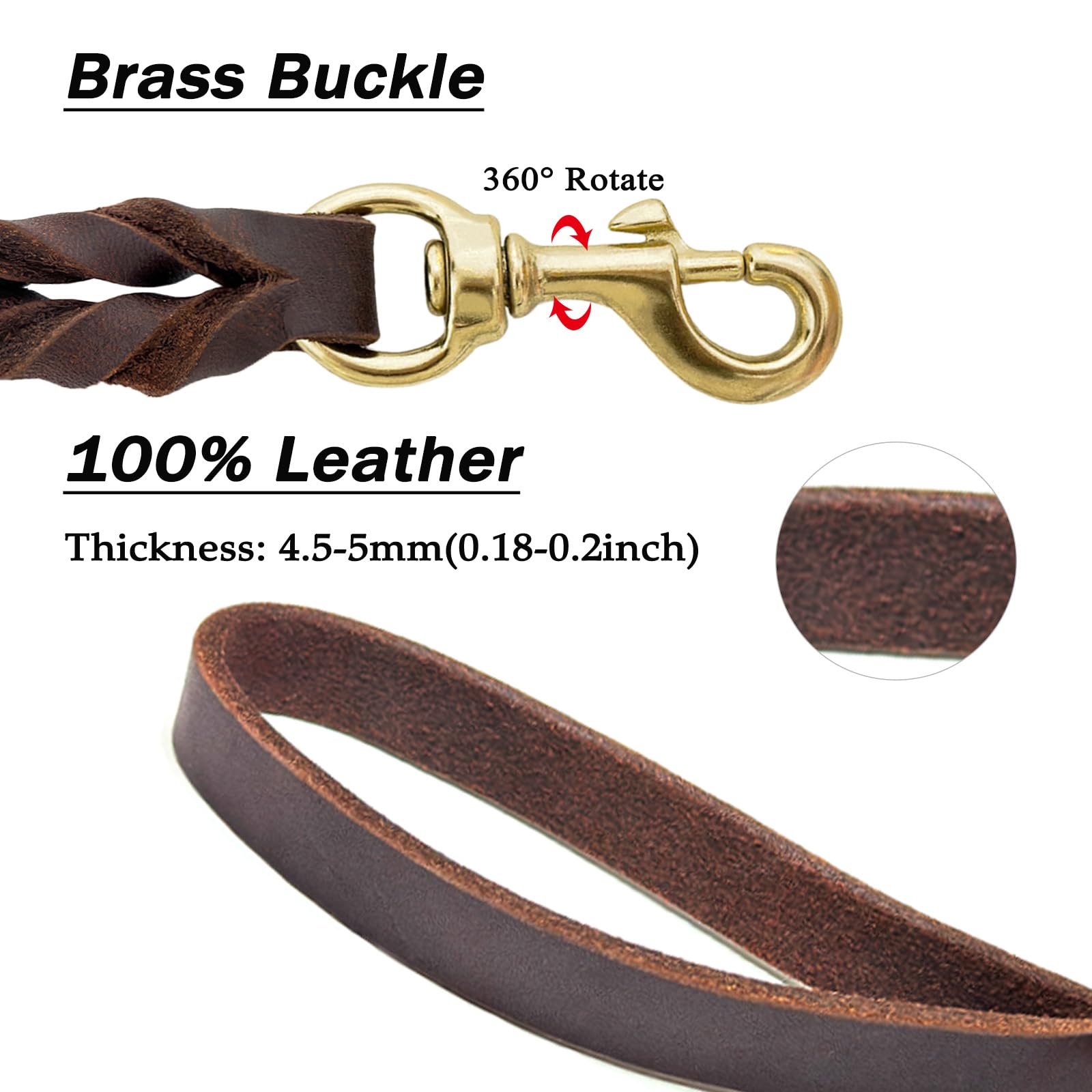 Guiding Star Leather Dog Leash - 8ft Heavy Duty Braided Training Leash for Large & Medium Dogs, Brown