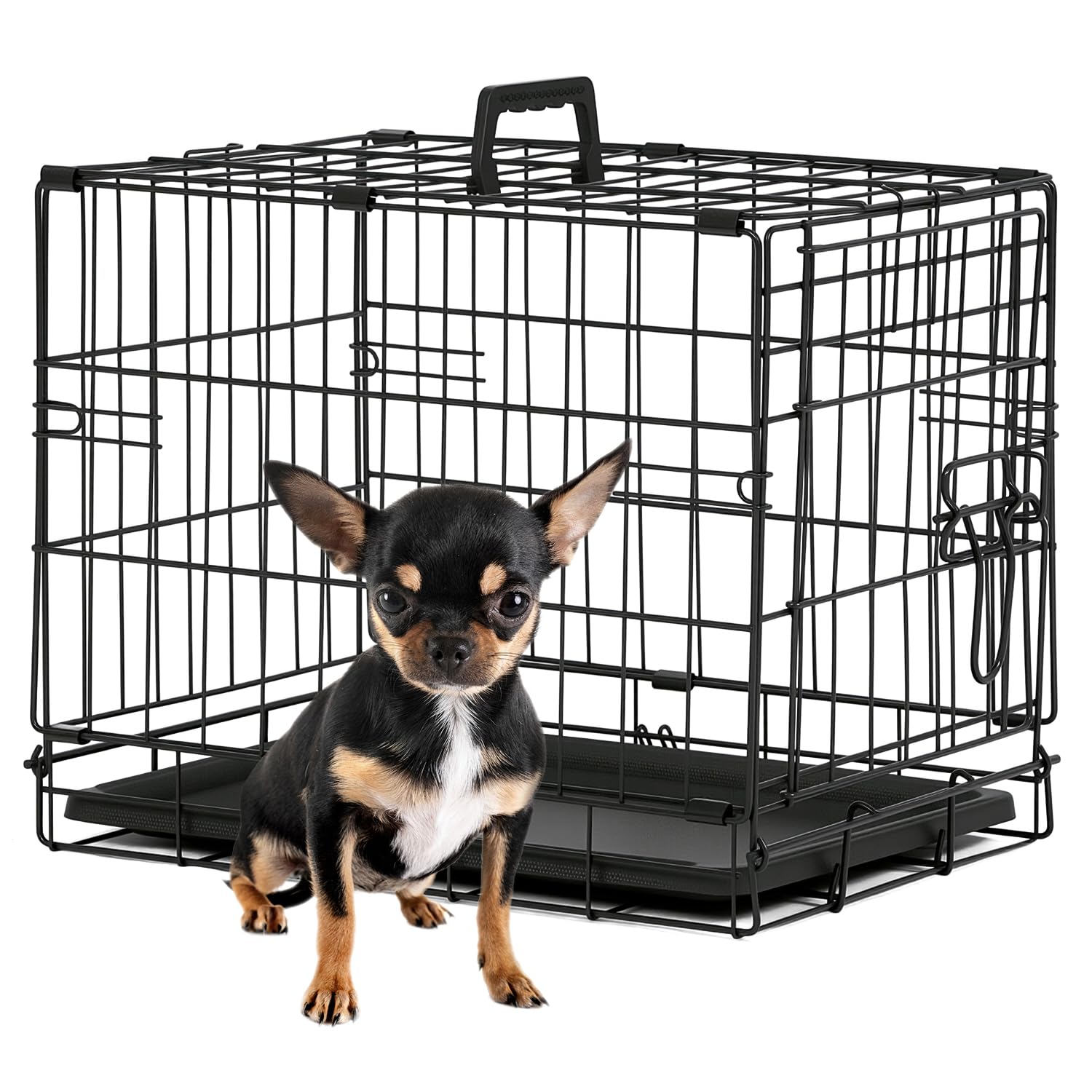 BestPet | Dog Crate | 18 | Black | Foldable Metal Kennel with Single Doors, Secure Slide-Bolt Latches, Leakproof Tray | Portable