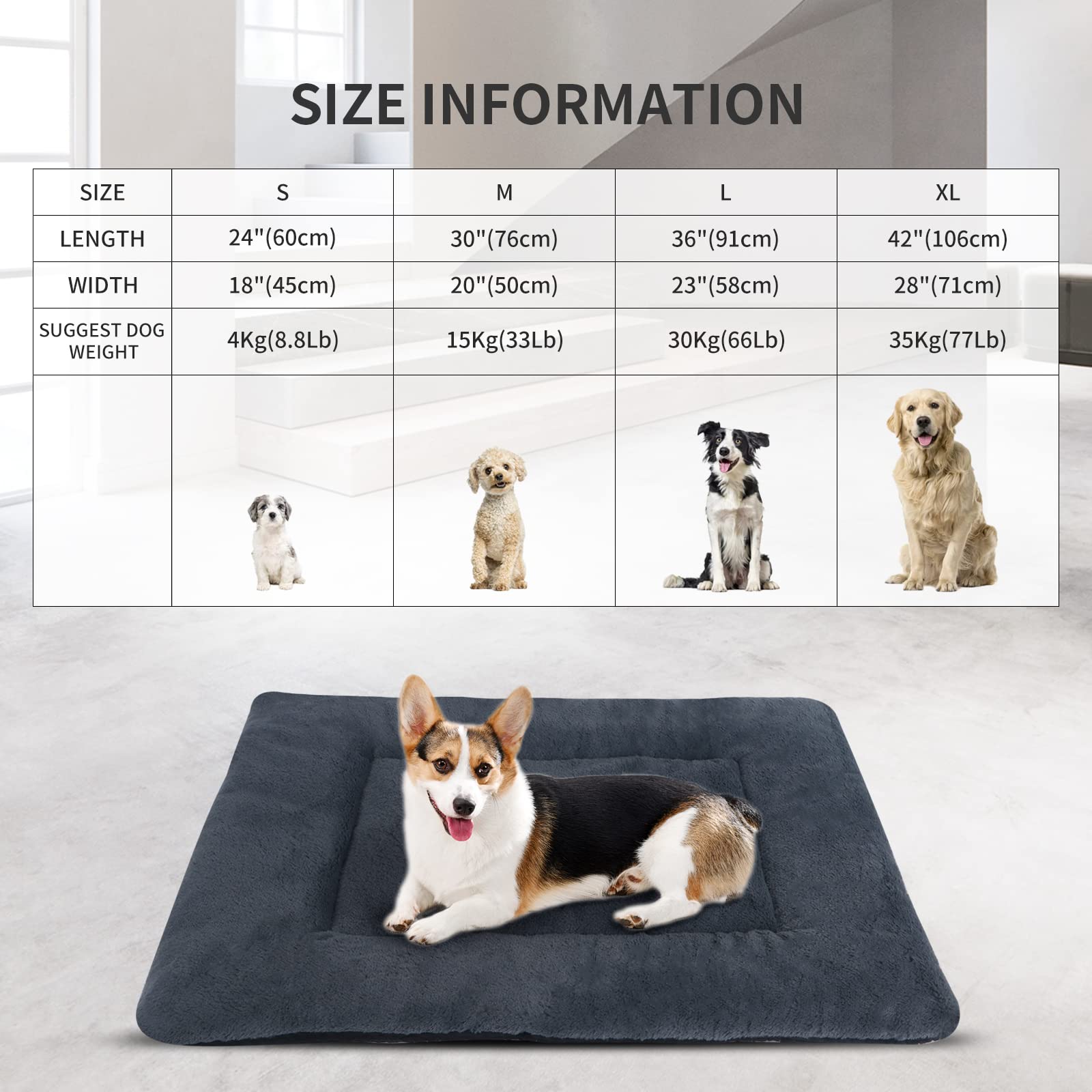 Vetasac Dog Bed Mat, Soft And Warm Pet Cushion, Dual Purpose Washable Mattress Bed For Small Medium Large Dog And Cat Sleeping Xb004 (24'X18', Dark Grey)