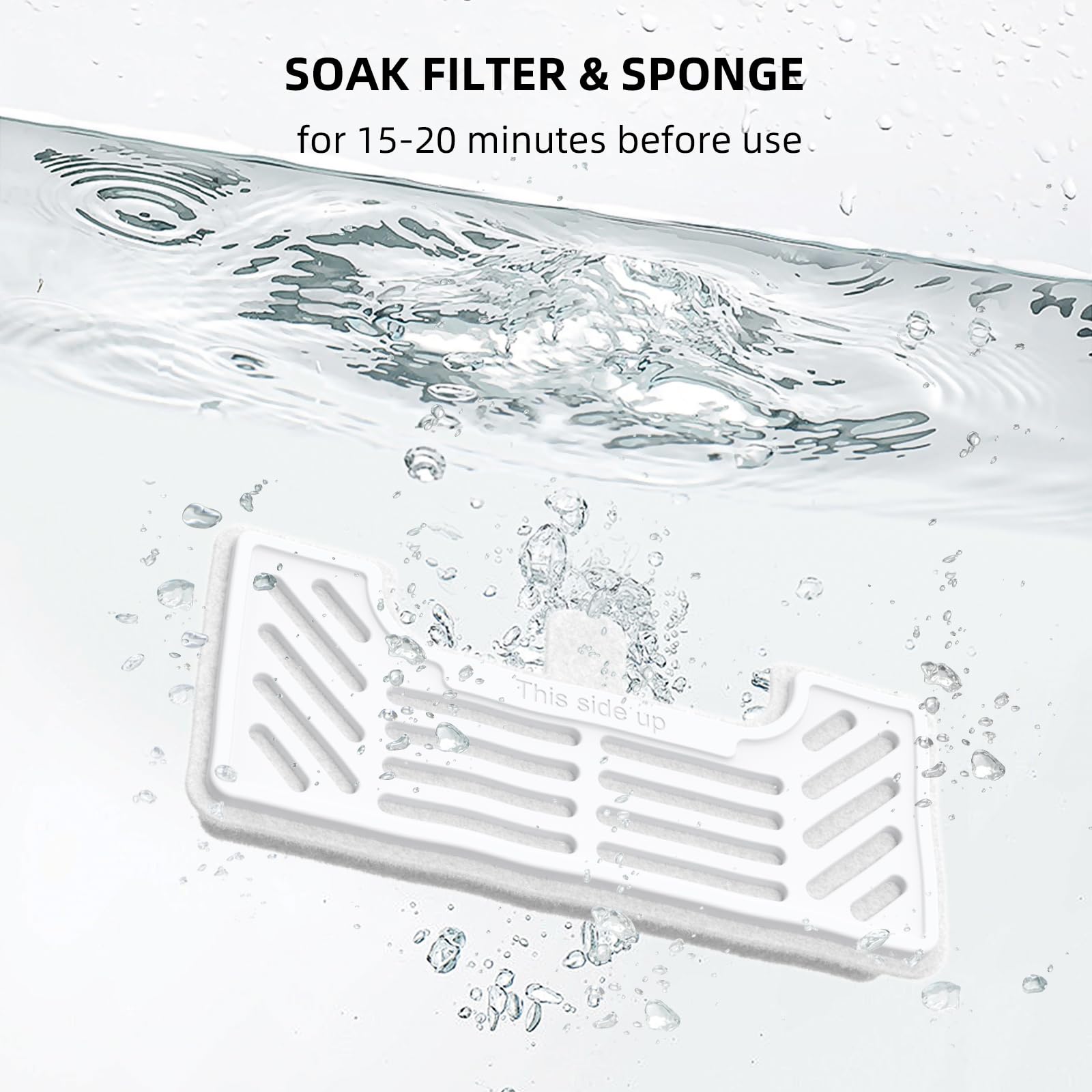 uahpet 6 Pack Replacement Filters & 8 Pack Replacement Filter Sponges for Stainless Steel Pet Fountain Pro (with water level win